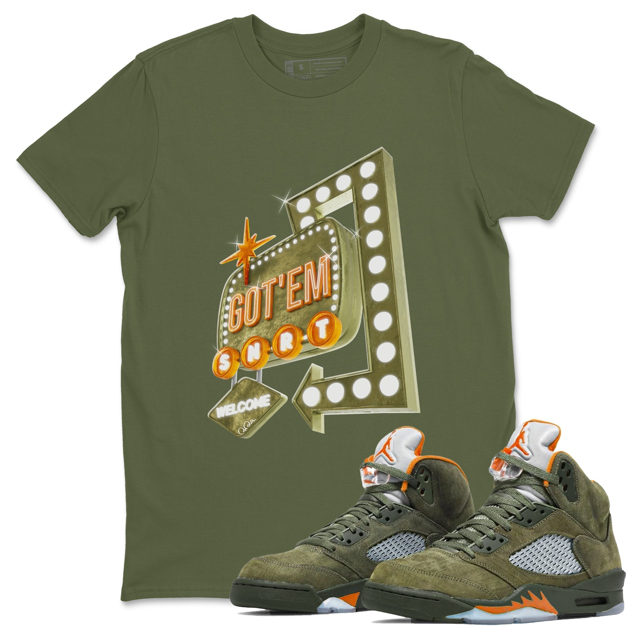 Retro Neon Sign snkmatch Tees - Air Jordan 5 Olive