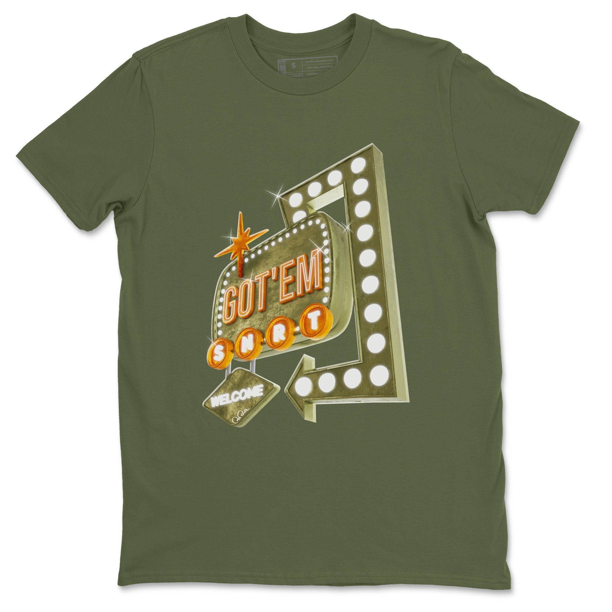 Retro Neon Sign snkmatch Tees - Air Jordan 5 Olive