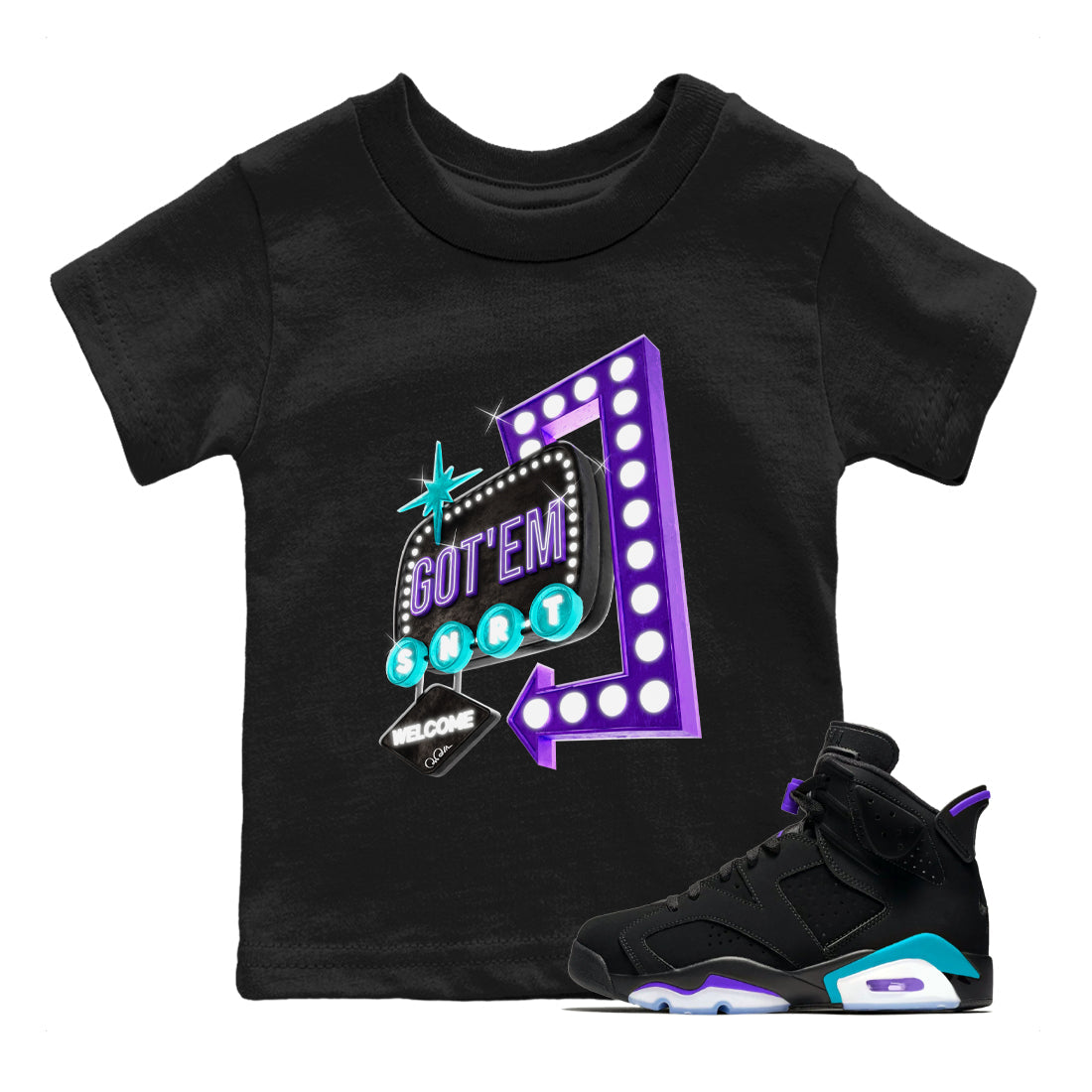 Retro Neon Sign snkmatch Tee Kids - Air Jordan 6 Aqua