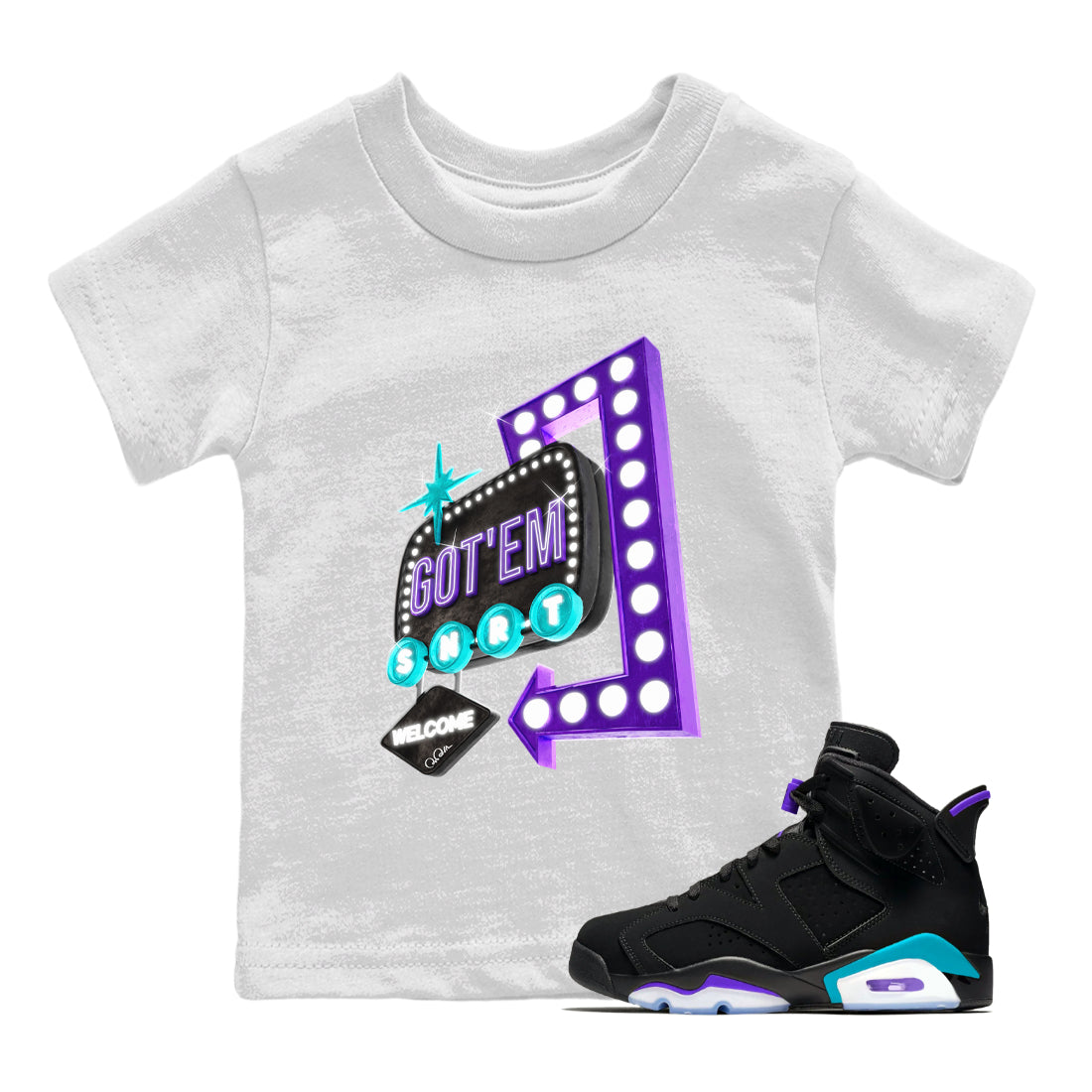 Retro Neon Sign snkmatch Tee Kids - Air Jordan 6 Aqua