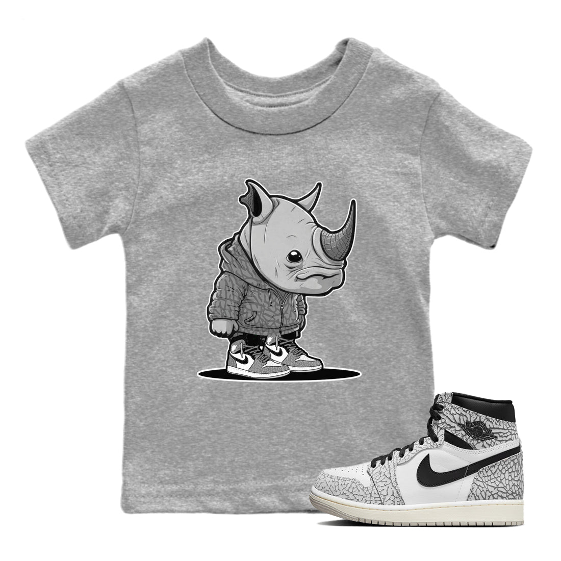 Rhino Boy Kids Tops - Air Jordan 1 White Cement