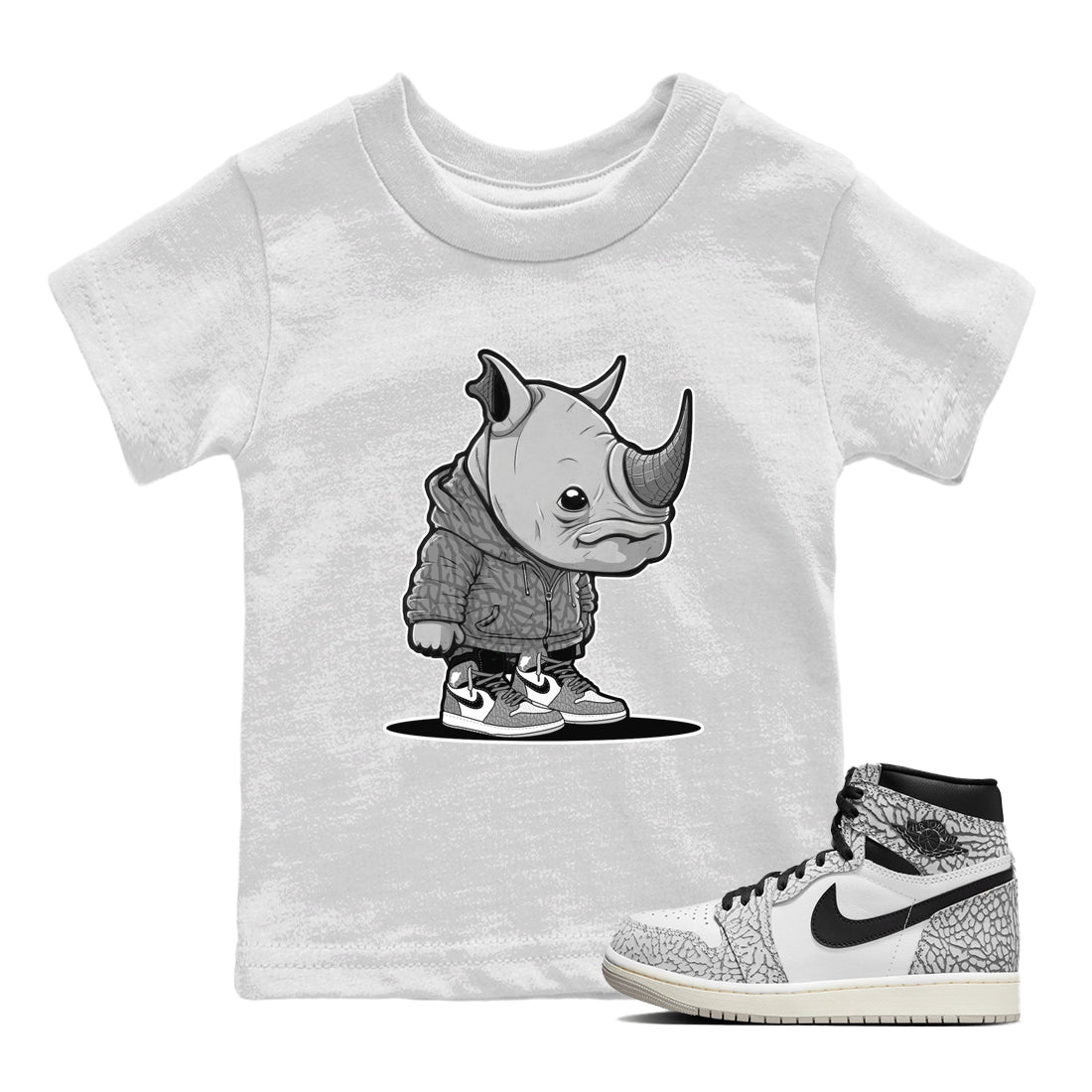 Rhino Boy Kids Tops - Air Jordan 1 White Cement