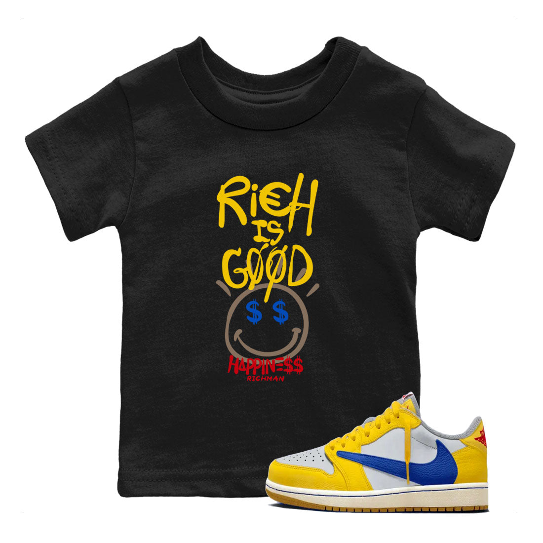 Rich Is Good snkmatch Tees Kids - Air Jordan 1 Travis Scott Canary