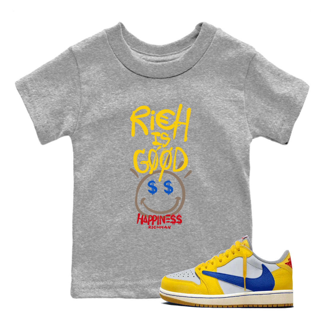 Rich Is Good snkmatch Tees Kids - Air Jordan 1 Travis Scott Canary