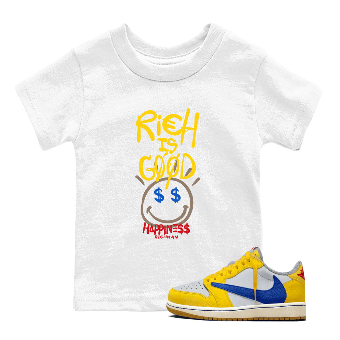 Rich Is Good snkmatch Tees Kids - Air Jordan 1 Travis Scott Canary