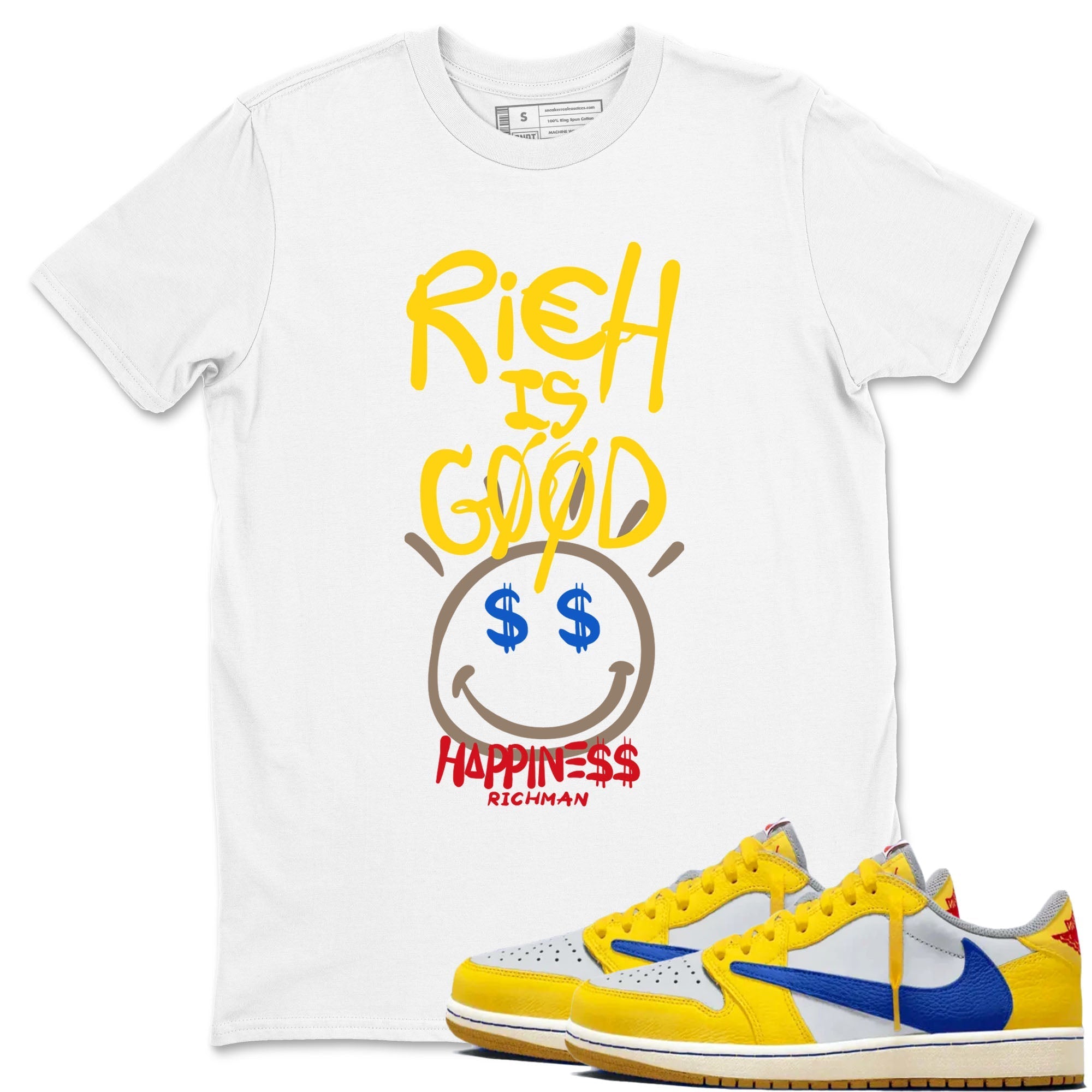 Rich Is Good snkmatch Tees - Air Jordan 1 Travis Scott Canary