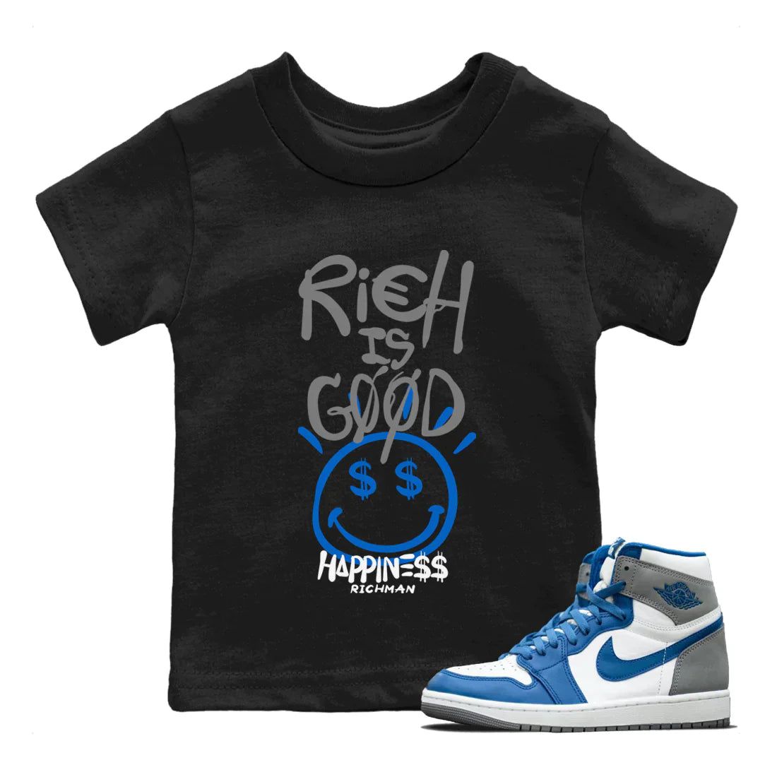 Rich Is Good Kids Tops - Air Jordan 1 True Blue