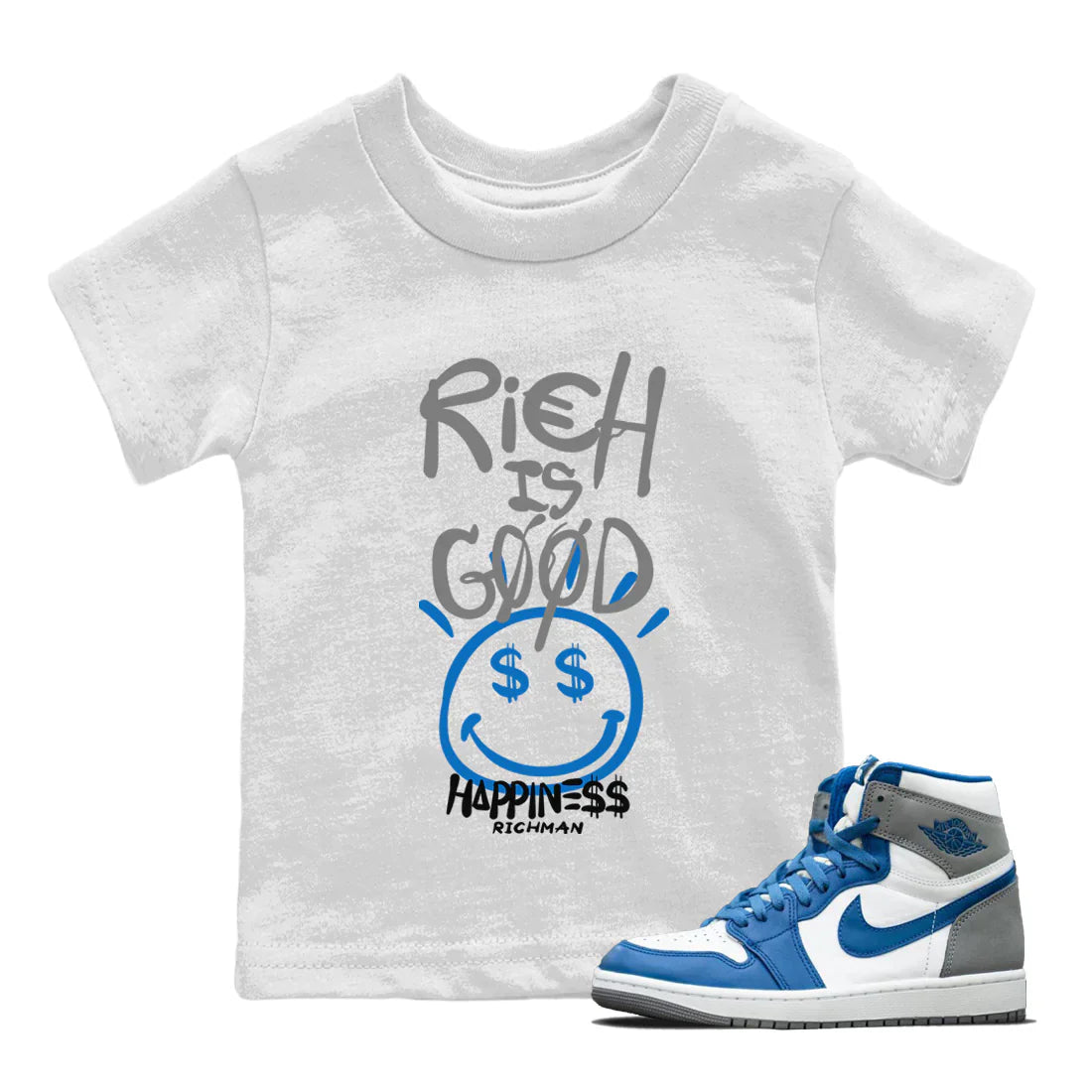 Rich Is Good Kids Tops - Air Jordan 1 True Blue