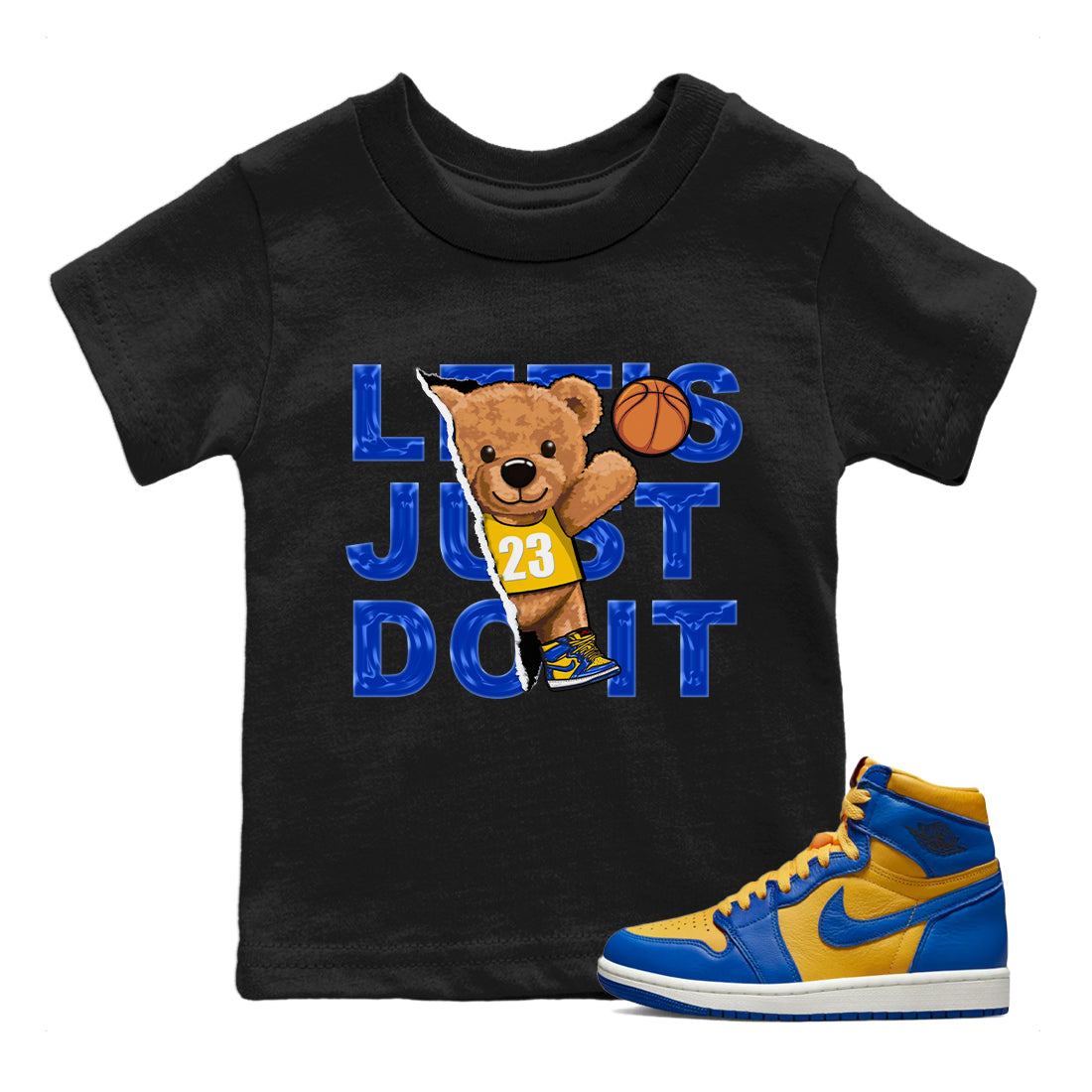 Rip Out Bear Kids Tops - Air Jordan 1 Game Royal Varsity Maize