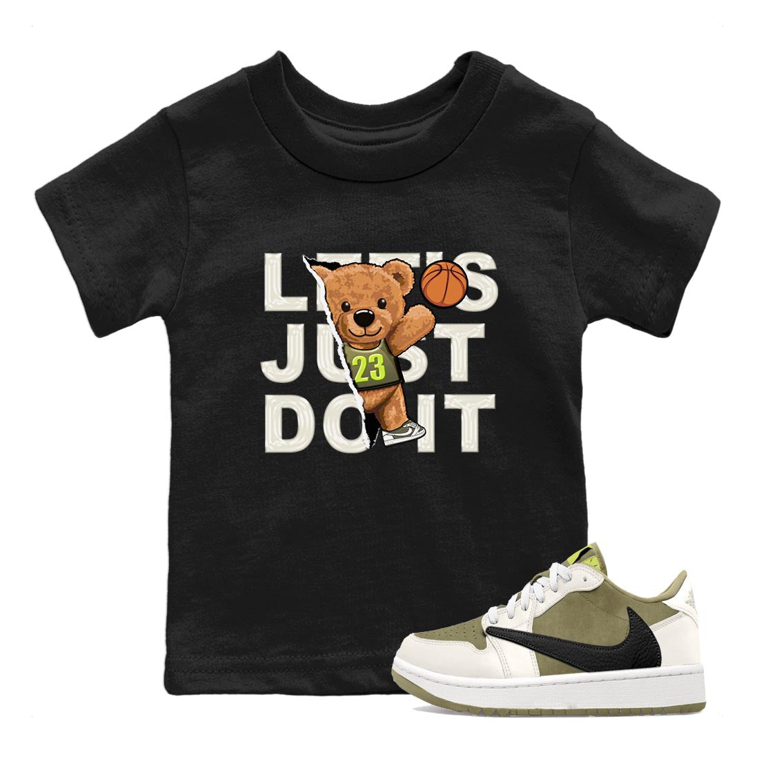 Rip Out Bear snkmatch Tee Kids - Air Jordan 1 Travis Scott Golf Olive