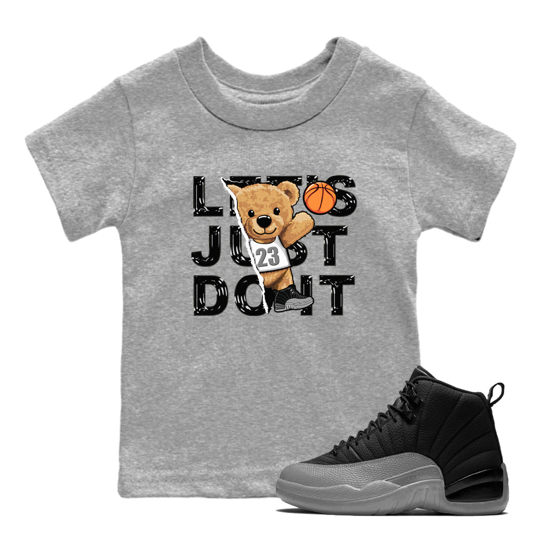 Rip Out Bear snkmatch Tees Kids - Air Jordan 12 Black Wolf Grey