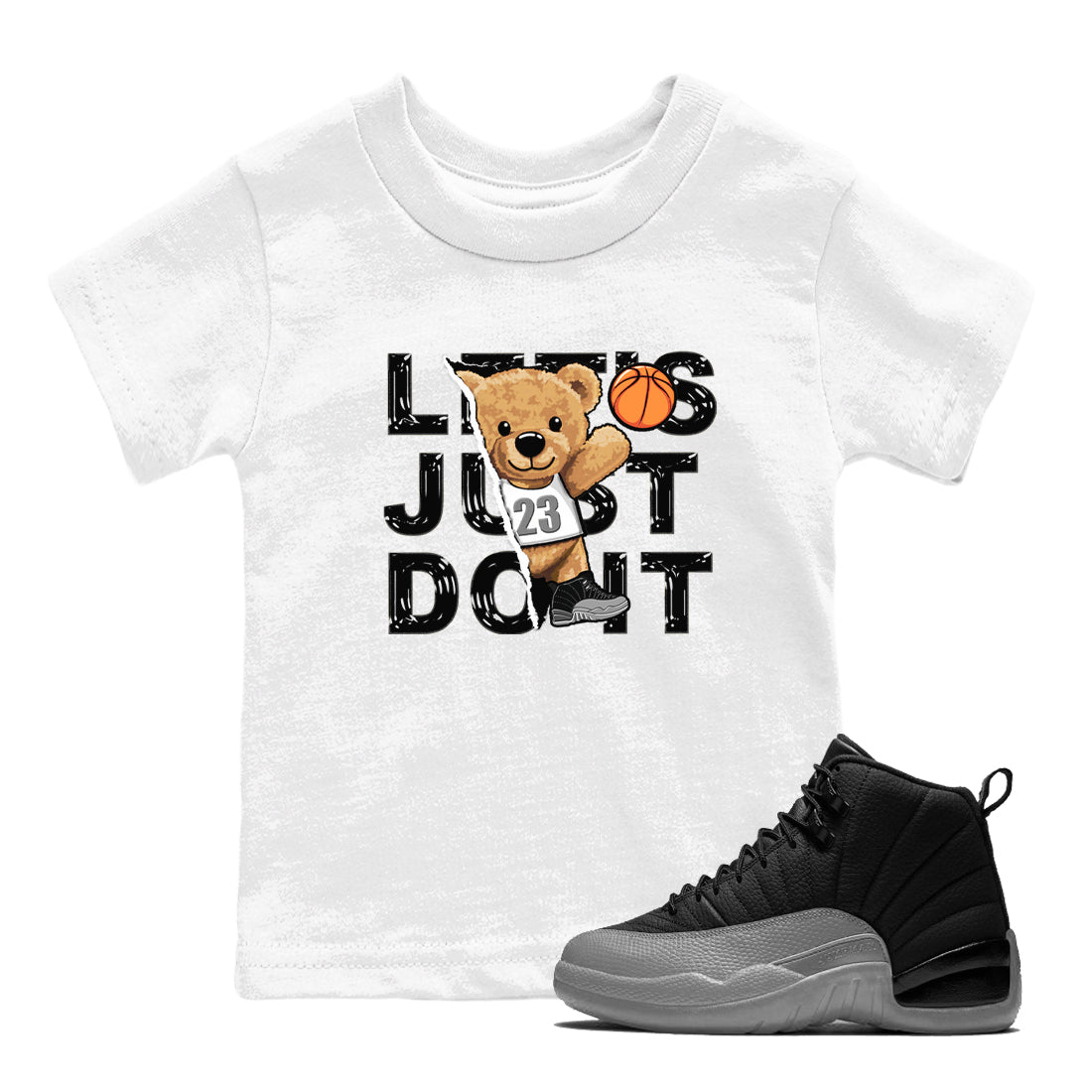 Rip Out Bear snkmatch Tees Kids - Air Jordan 12 Black Wolf Grey