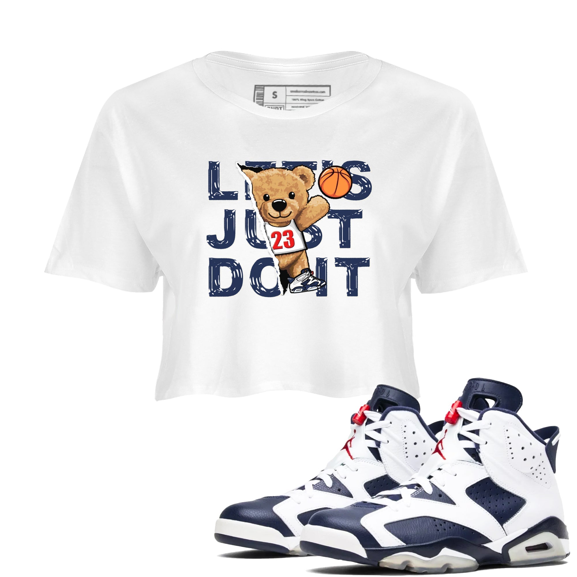 Rip Out Bear snkmatch Women's Top - Air Jordan 6 White And Midnight Navy