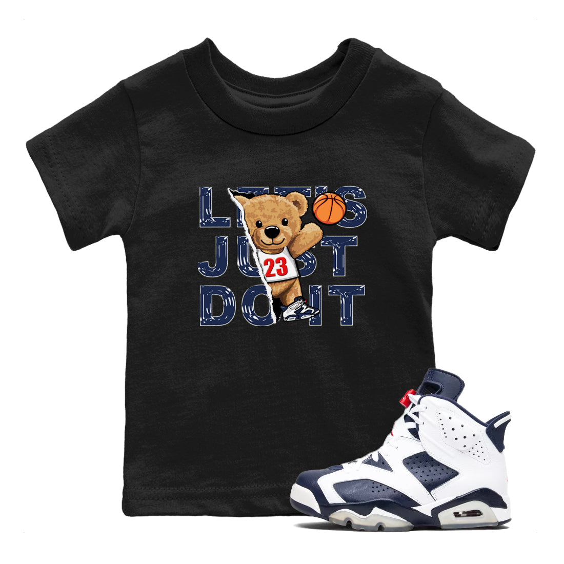 Rip Out Bear snkmatch Tees Kids - Air Jordan 6 White And Midnight Navy