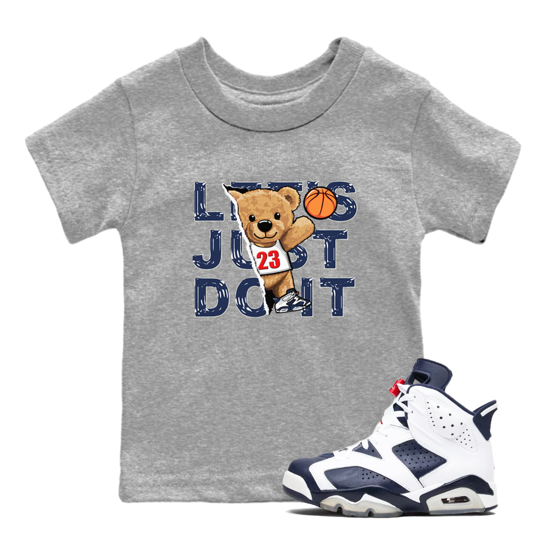 Rip Out Bear snkmatch Tees Kids - Air Jordan 6 White And Midnight Navy