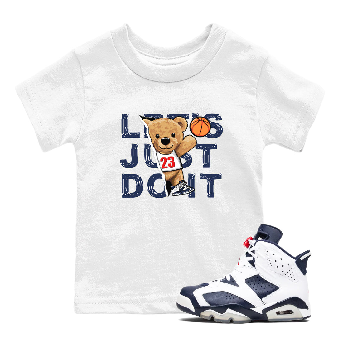 Rip Out Bear snkmatch Tees Kids - Air Jordan 6 White And Midnight Navy