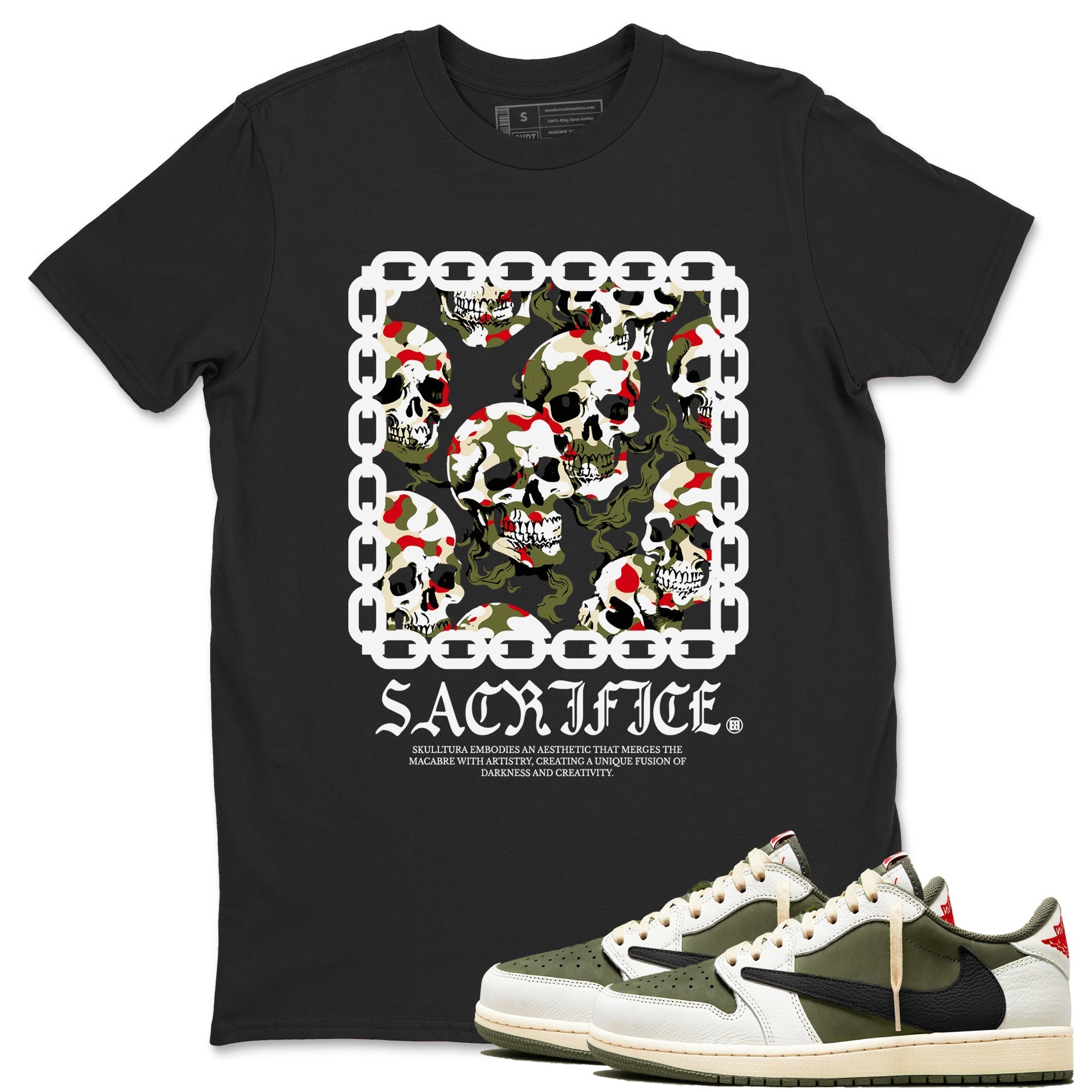 Sacrifice snkmatch Tees - Air Jordan 1 Travis Scott Medium Olive