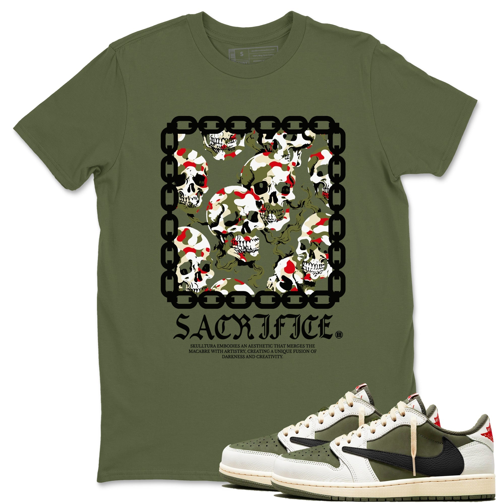 Sacrifice snkmatch Tees - Air Jordan 1 Travis Scott Medium Olive