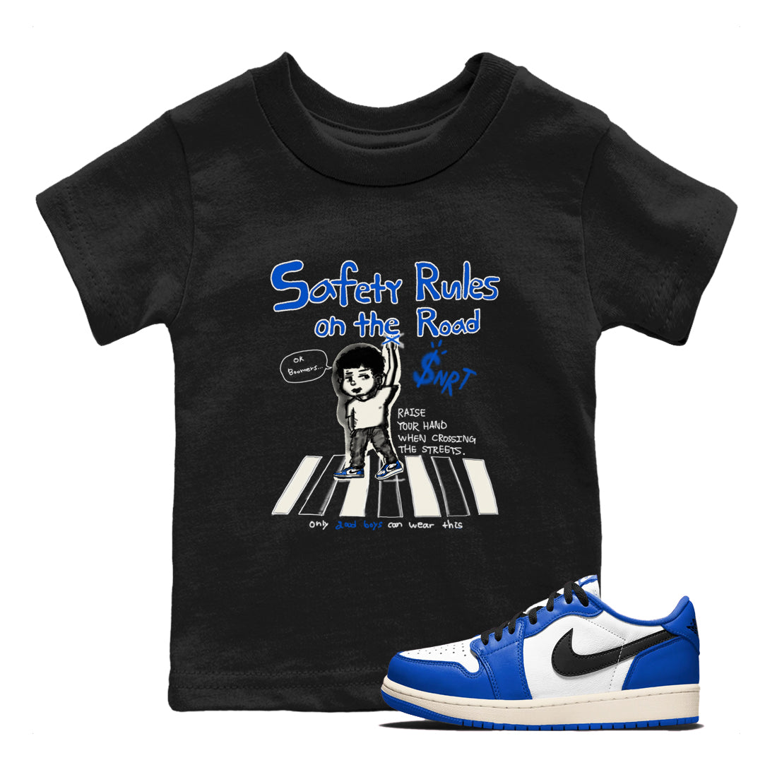 Safety Rules On The Road snkmatch Tees Kids - Air Jordan 1 Game Royal