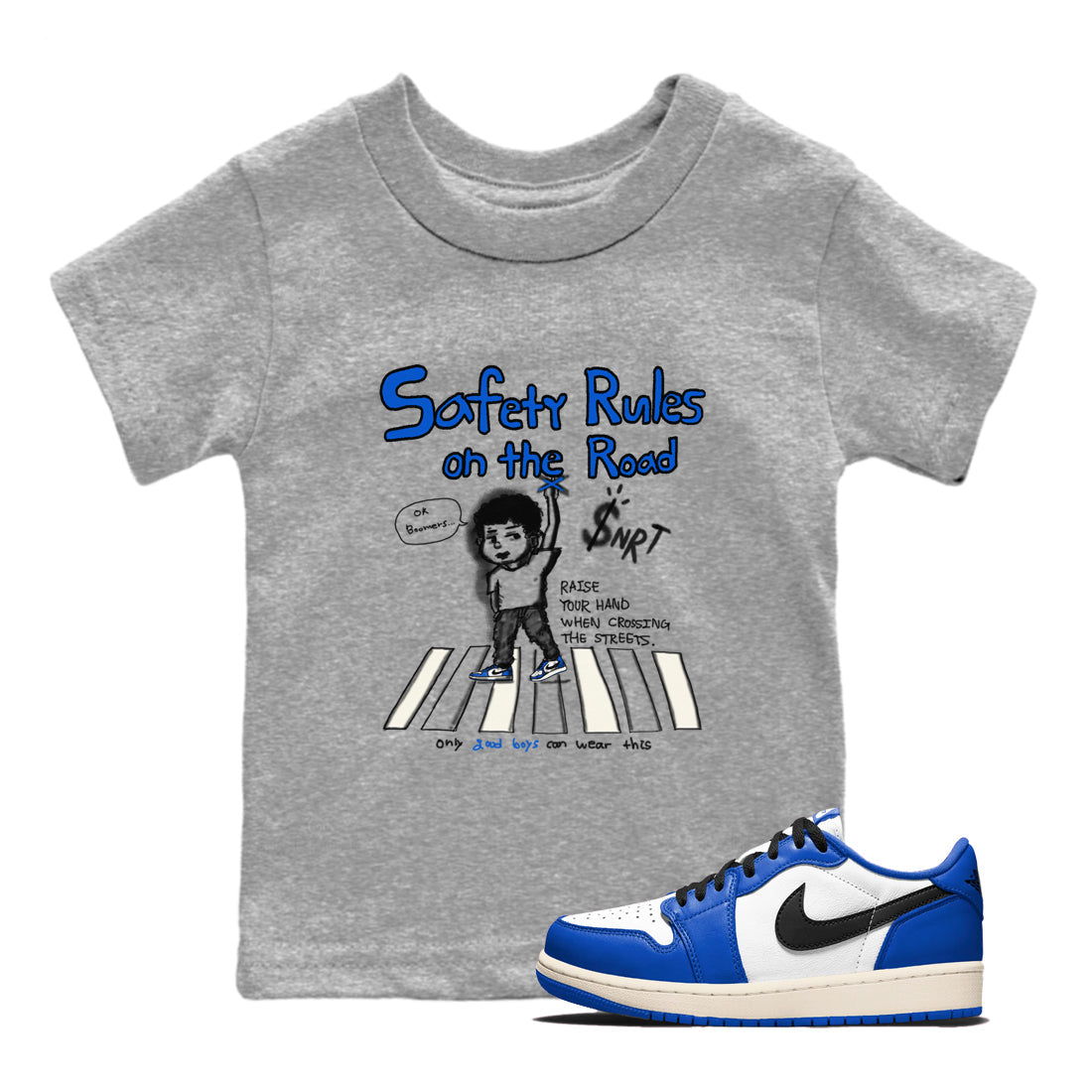 Safety Rules On The Road snkmatch Tees Kids - Air Jordan 1 Game Royal