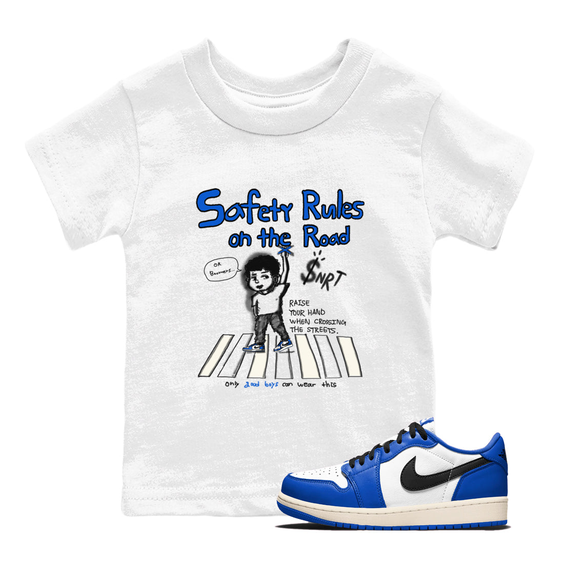 Safety Rules On The Road snkmatch Tees Kids - Air Jordan 1 Game Royal