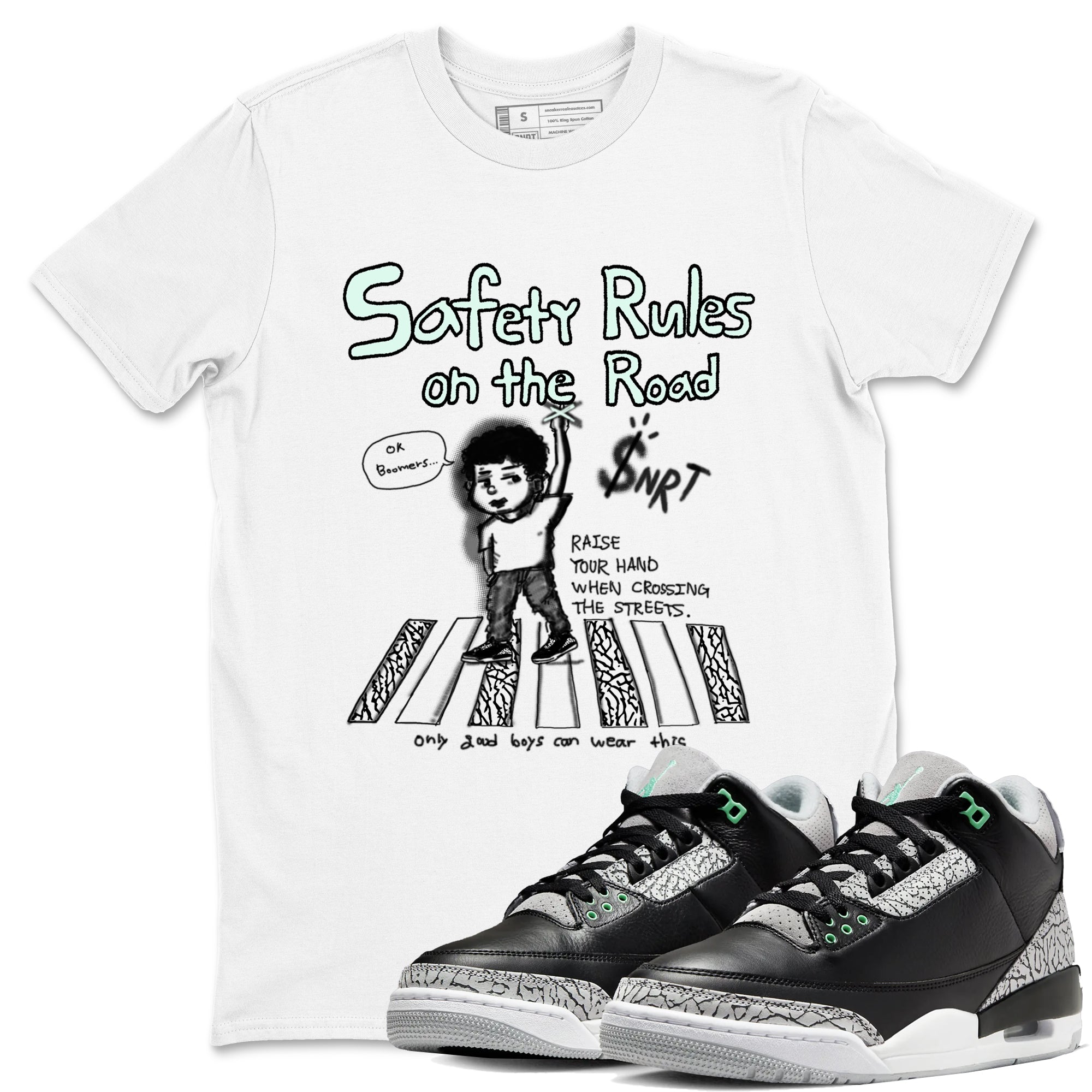 Safety Rules On The Road snkmatch Tees - Air Jordan 3 Green Glow