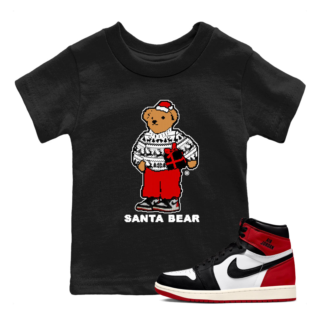 Santa Bear snkmatch Tees Kids - Air Jordan 1 Black Toe Reimagined