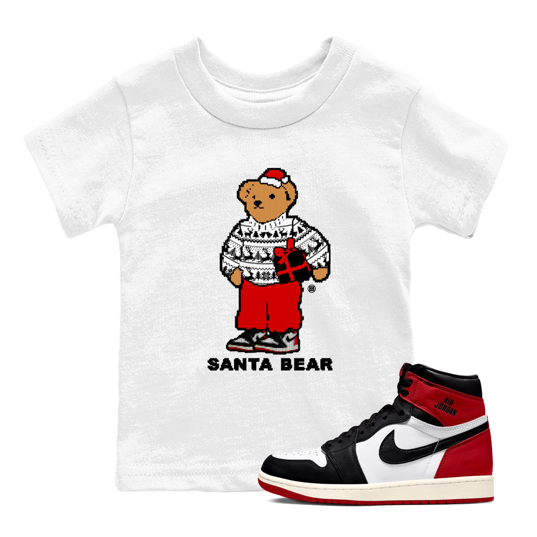Santa Bear snkmatch Tees Kids - Air Jordan 1 Black Toe Reimagined