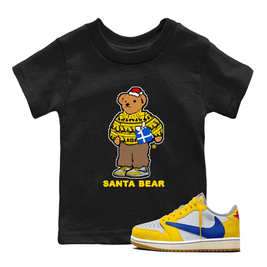 Santa Bear snkmatch Tees Kids - Air Jordan 1 Travis Scott Canary