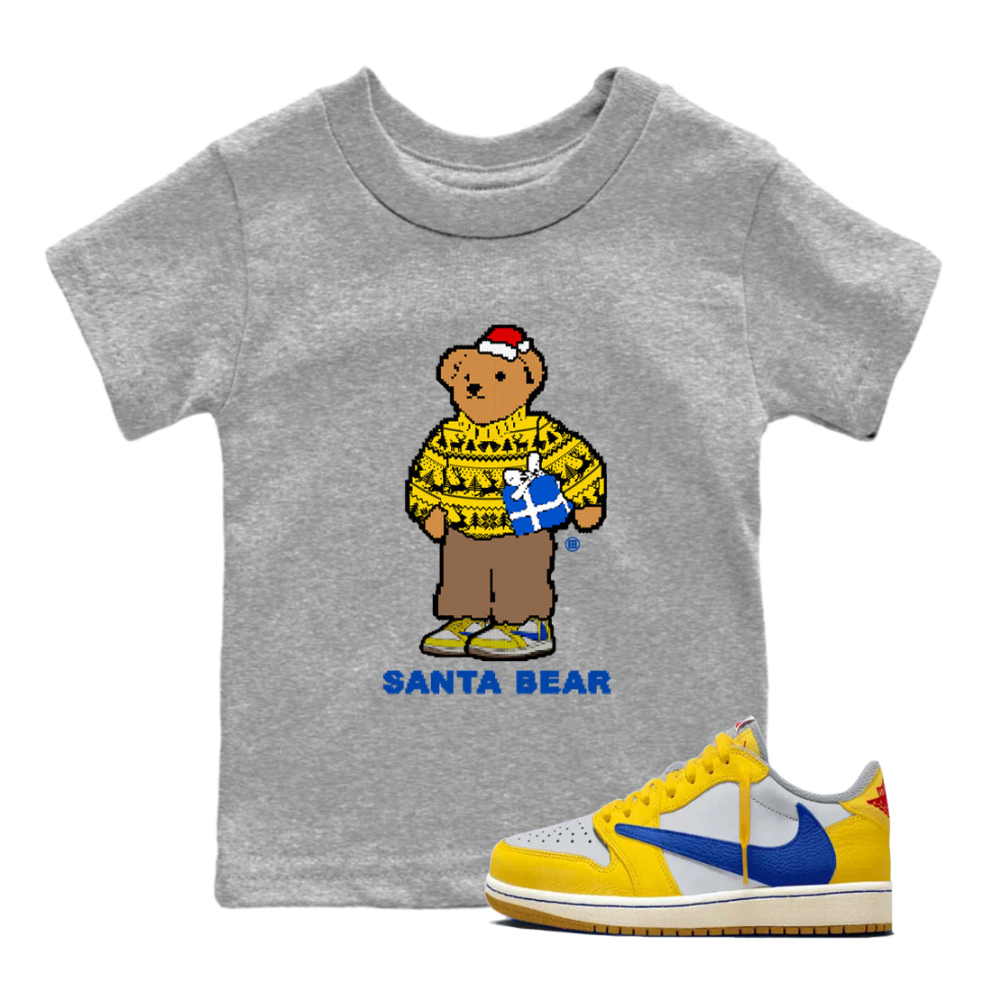 Santa Bear snkmatch Tees Kids - Air Jordan 1 Travis Scott Canary
