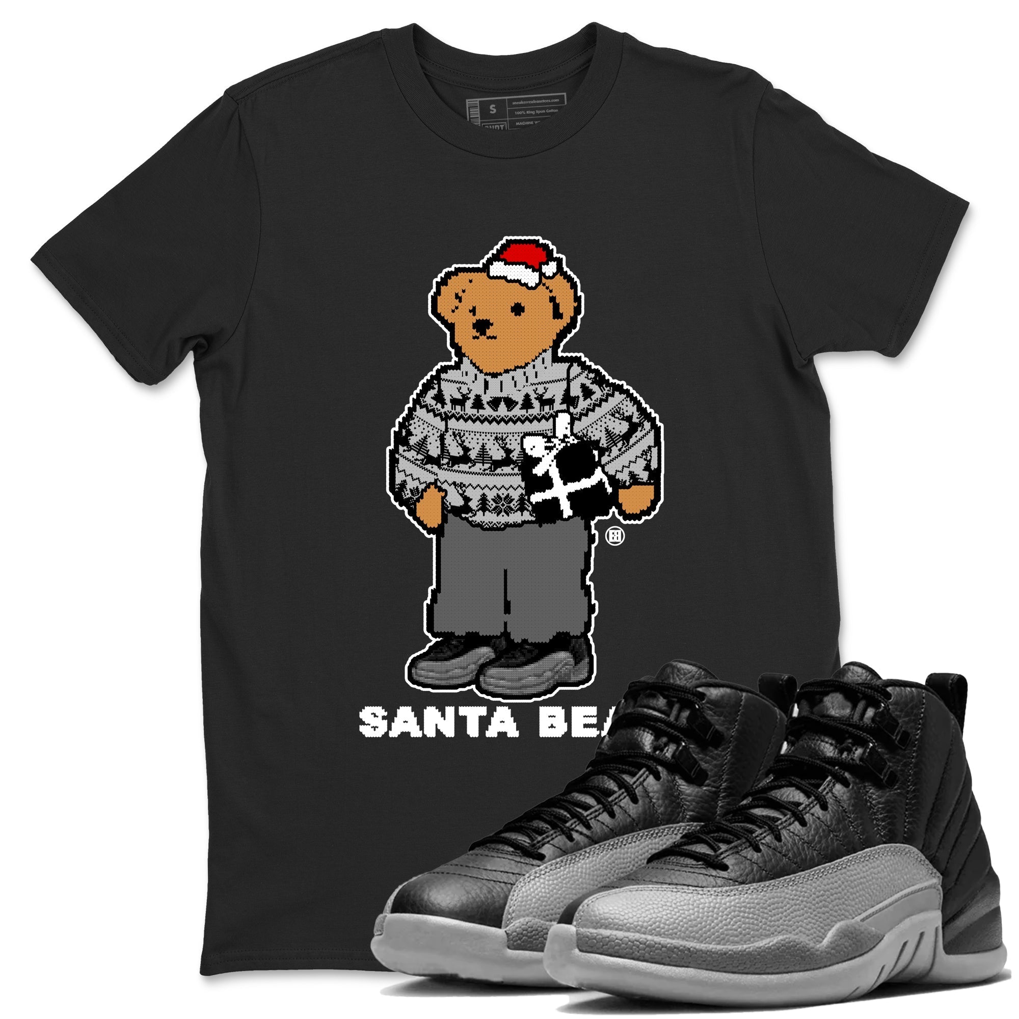 Santa Bear snkmatch Tees - Air Jordan 12 Black Wolf Grey