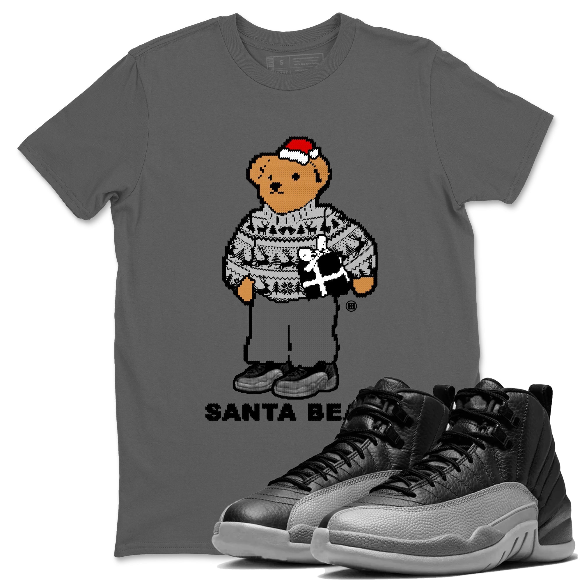 Santa Bear snkmatch Tees - Air Jordan 12 Black Wolf Grey