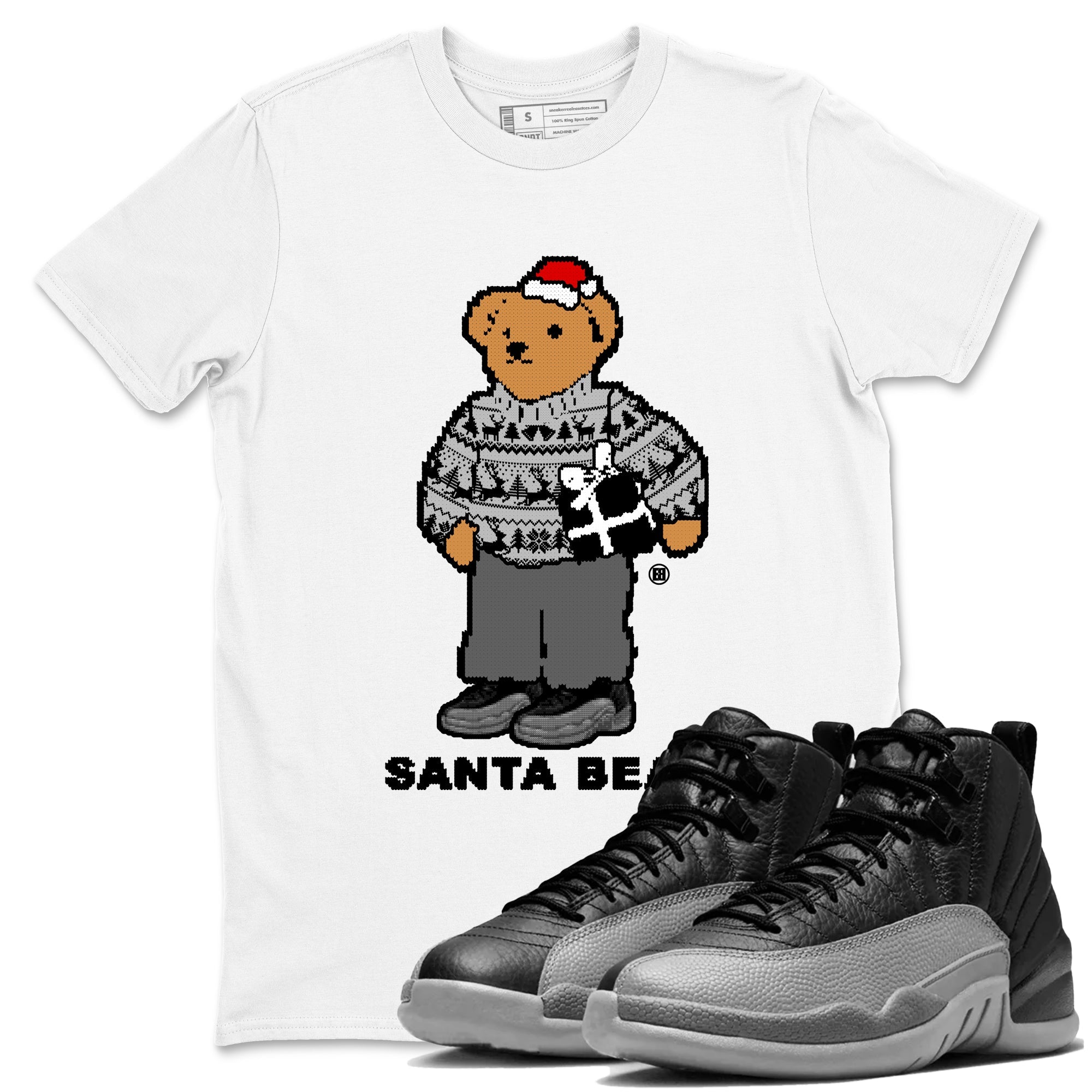Santa Bear snkmatch Tees - Air Jordan 12 Black Wolf Grey