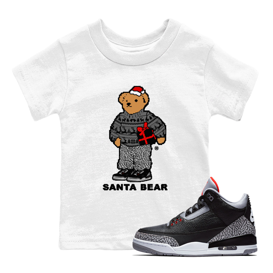 Santa Bear snkmatch Tees Kids - Air Jordan 3 Black Cement