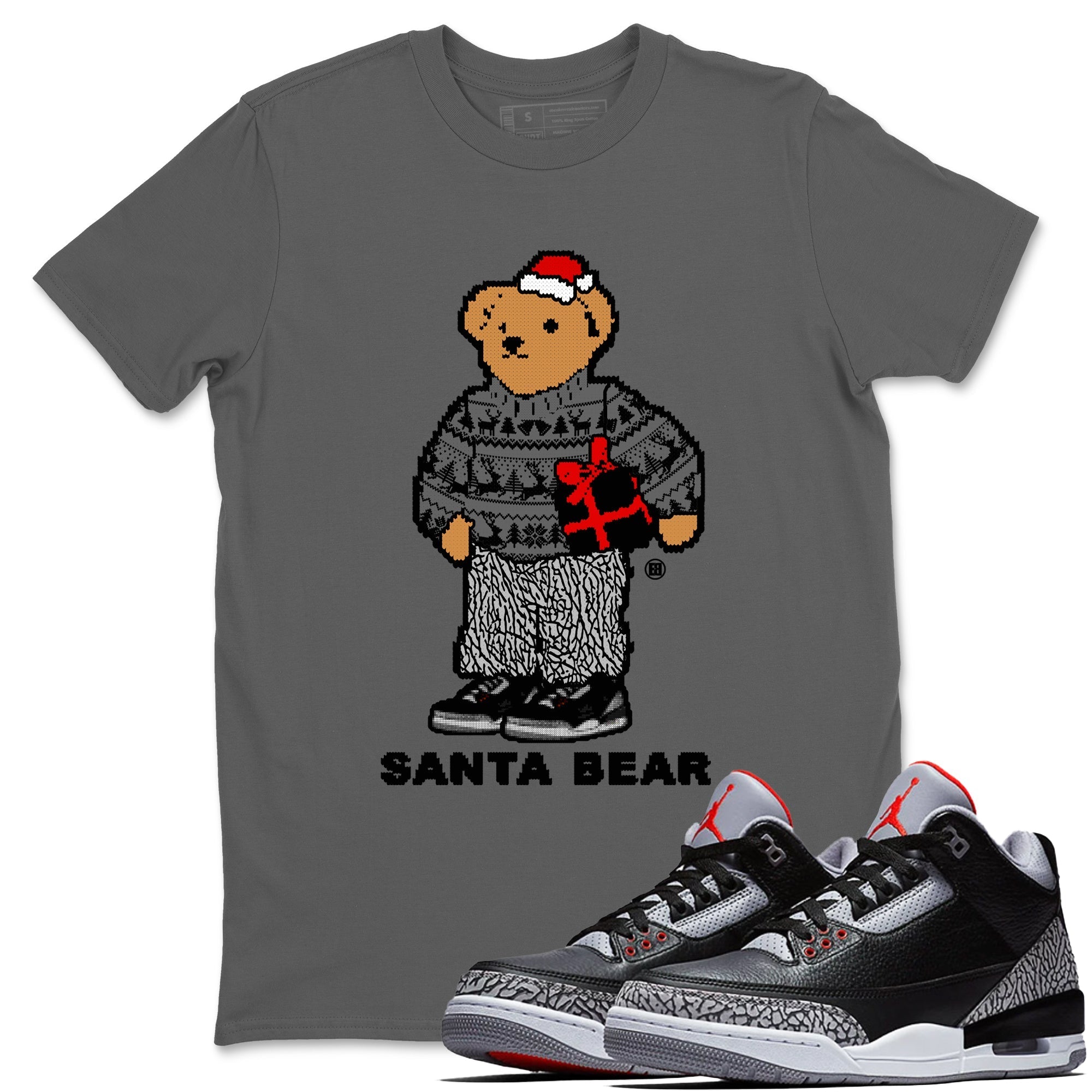 Santa Bear snkmatch Tees - Air Jordan 3 Black Cement