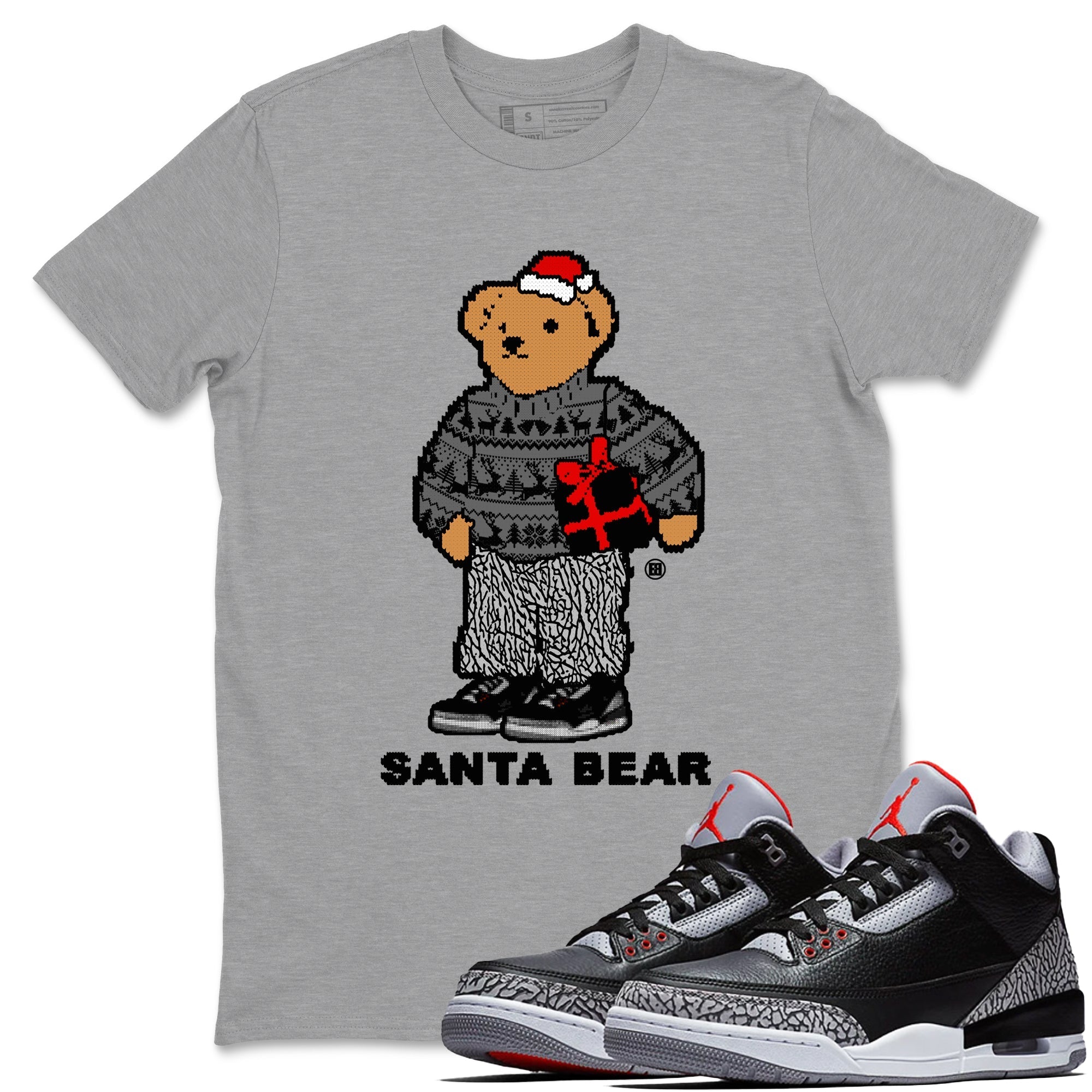 Santa Bear snkmatch Tees - Air Jordan 3 Black Cement