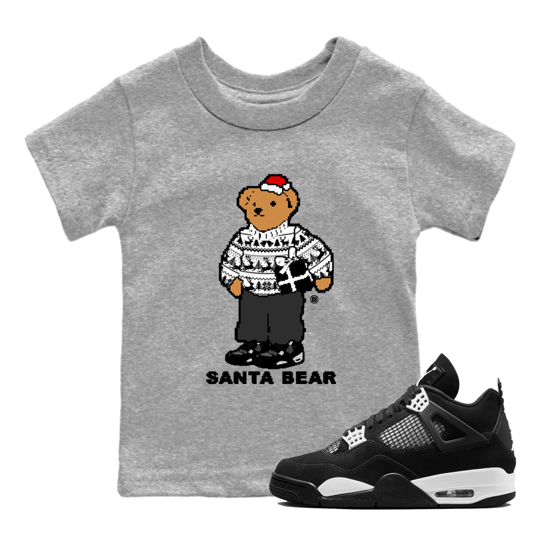 Santa Bear snkmatch Tees Kids - Air Jordan 4 White Thunder