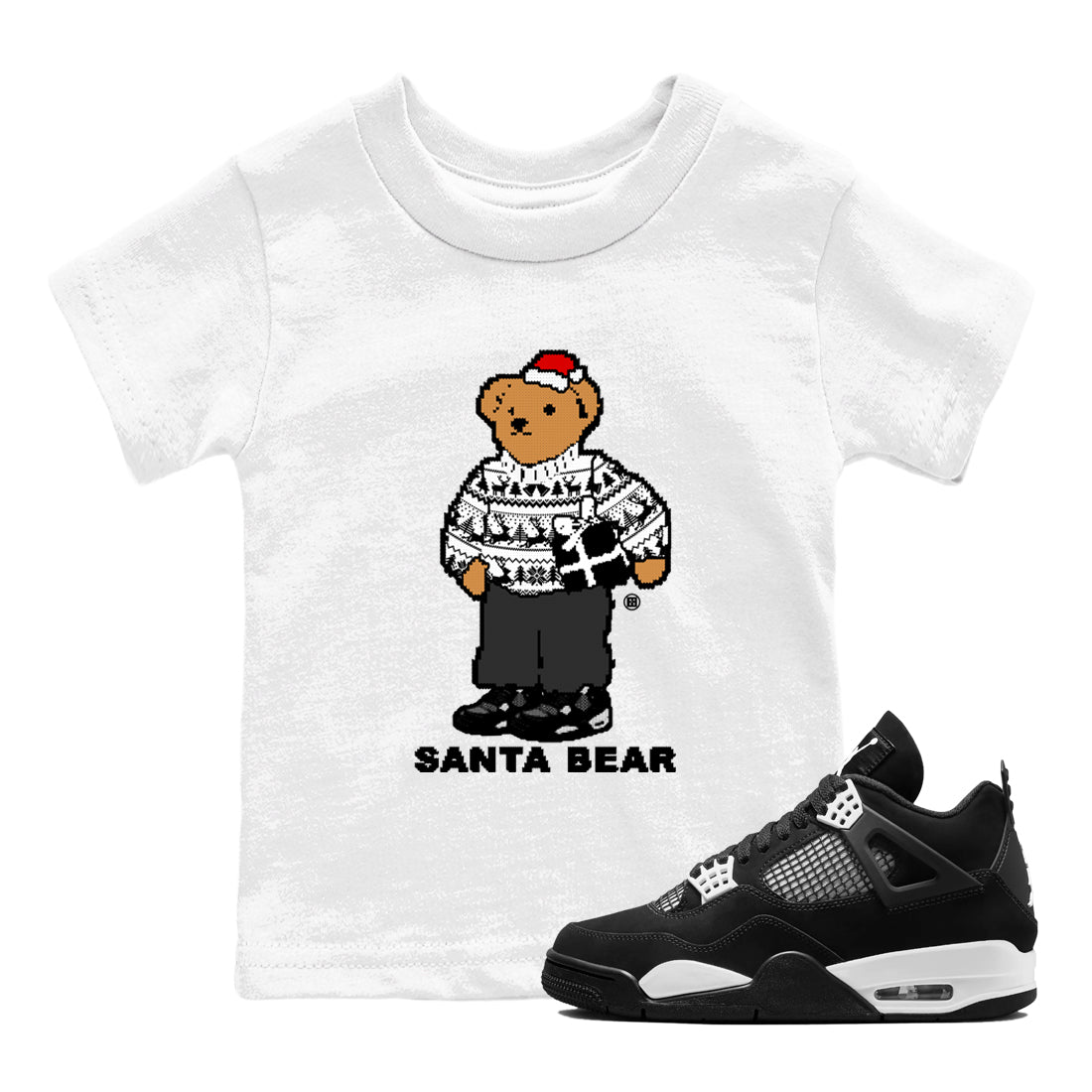 Santa Bear snkmatch Tees Kids - Air Jordan 4 White Thunder