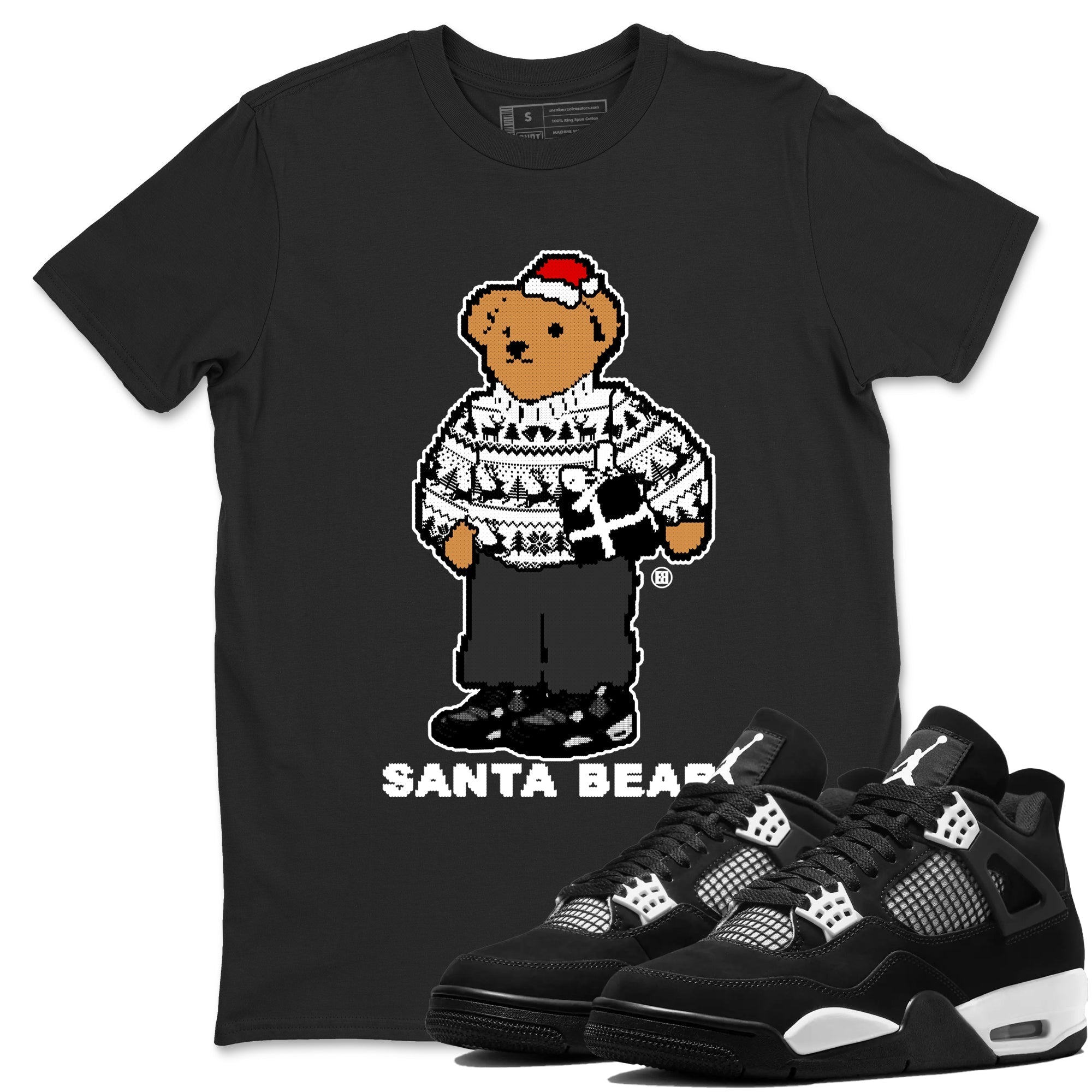 Santa Bear snkmatch Tees - Air Jordan 4 White Thunder