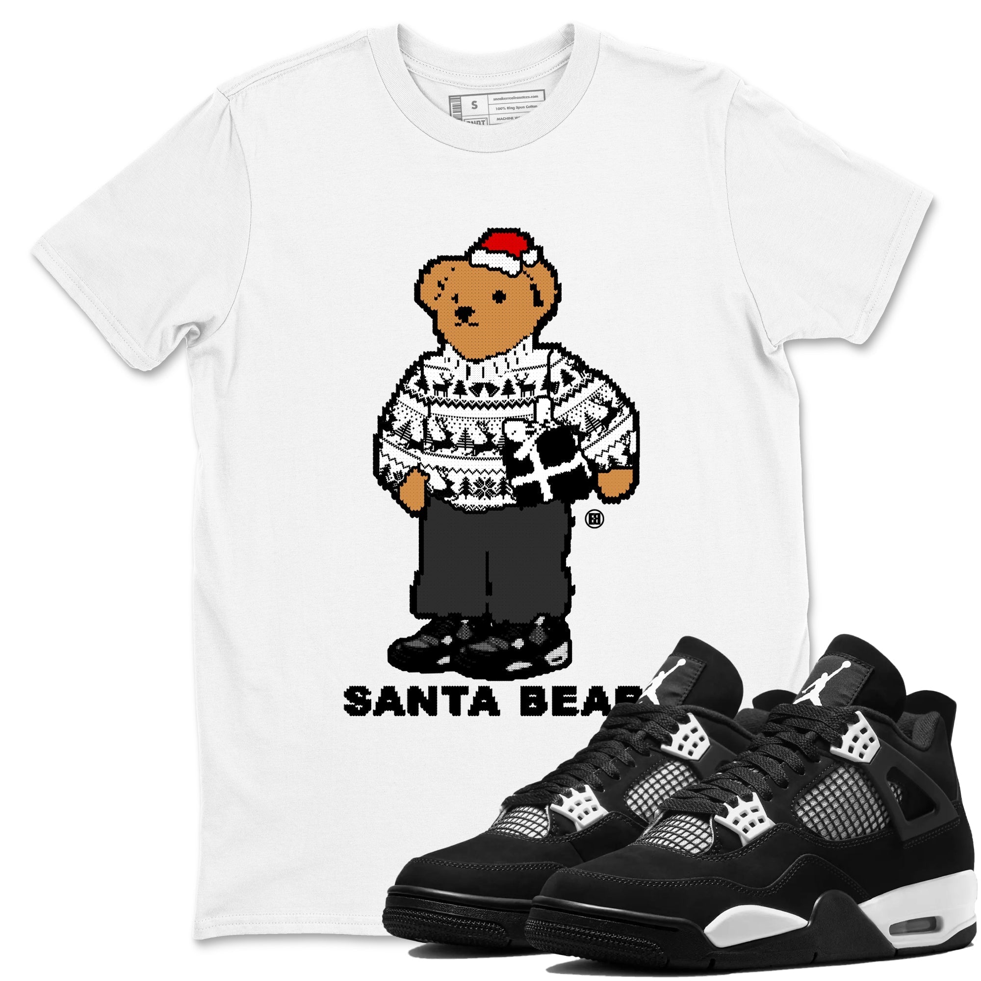 Santa Bear snkmatch Tees - Air Jordan 4 White Thunder