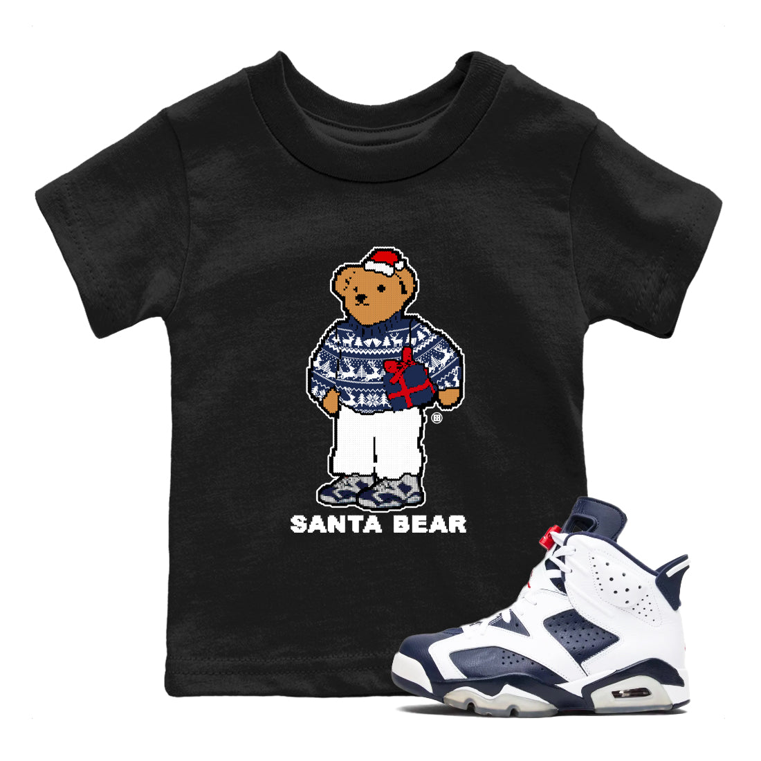 Santa Bear snkmatch Tees Kids - Air Jordan 6 White And Midnight Navy