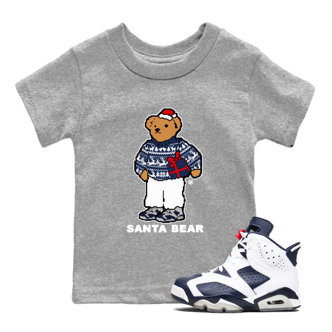 Santa Bear snkmatch Tees Kids - Air Jordan 6 White And Midnight Navy