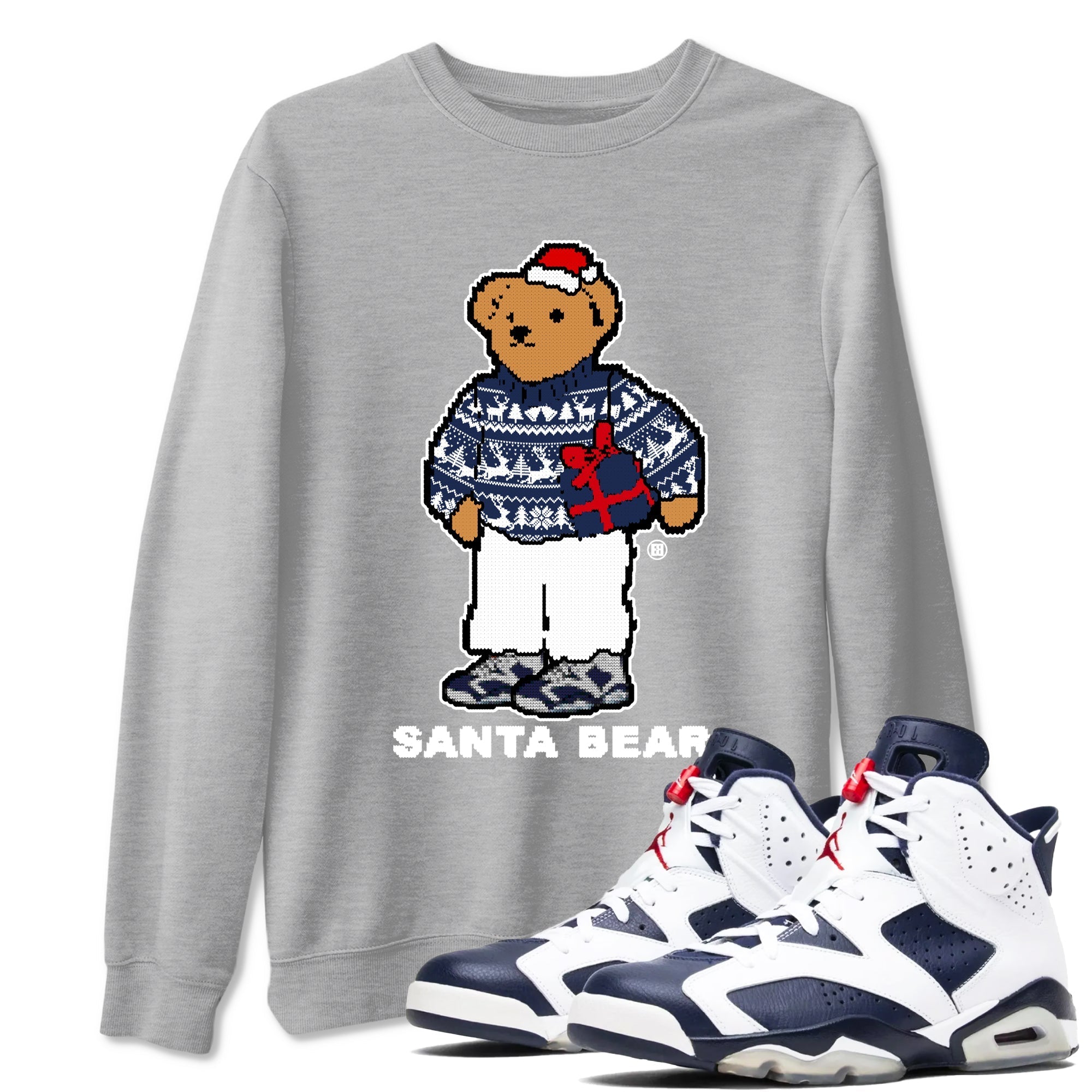 Santa Bear snkmatch Tees - Air Jordan 6 White And Midnight Navy