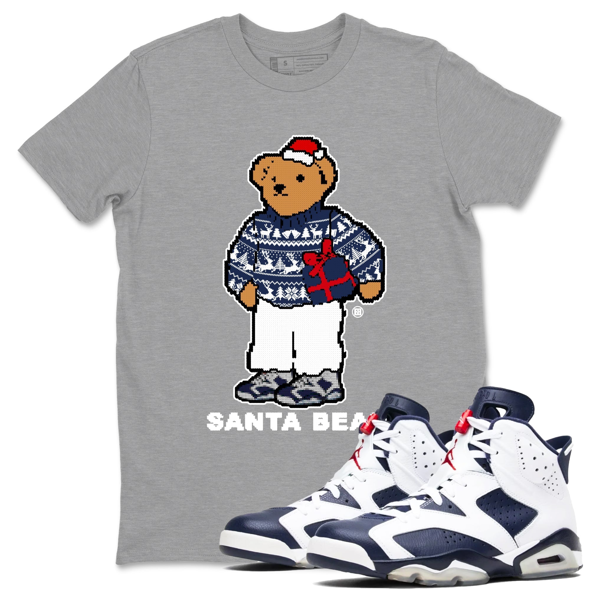 Santa Bear snkmatch Tees - Air Jordan 6 White And Midnight Navy