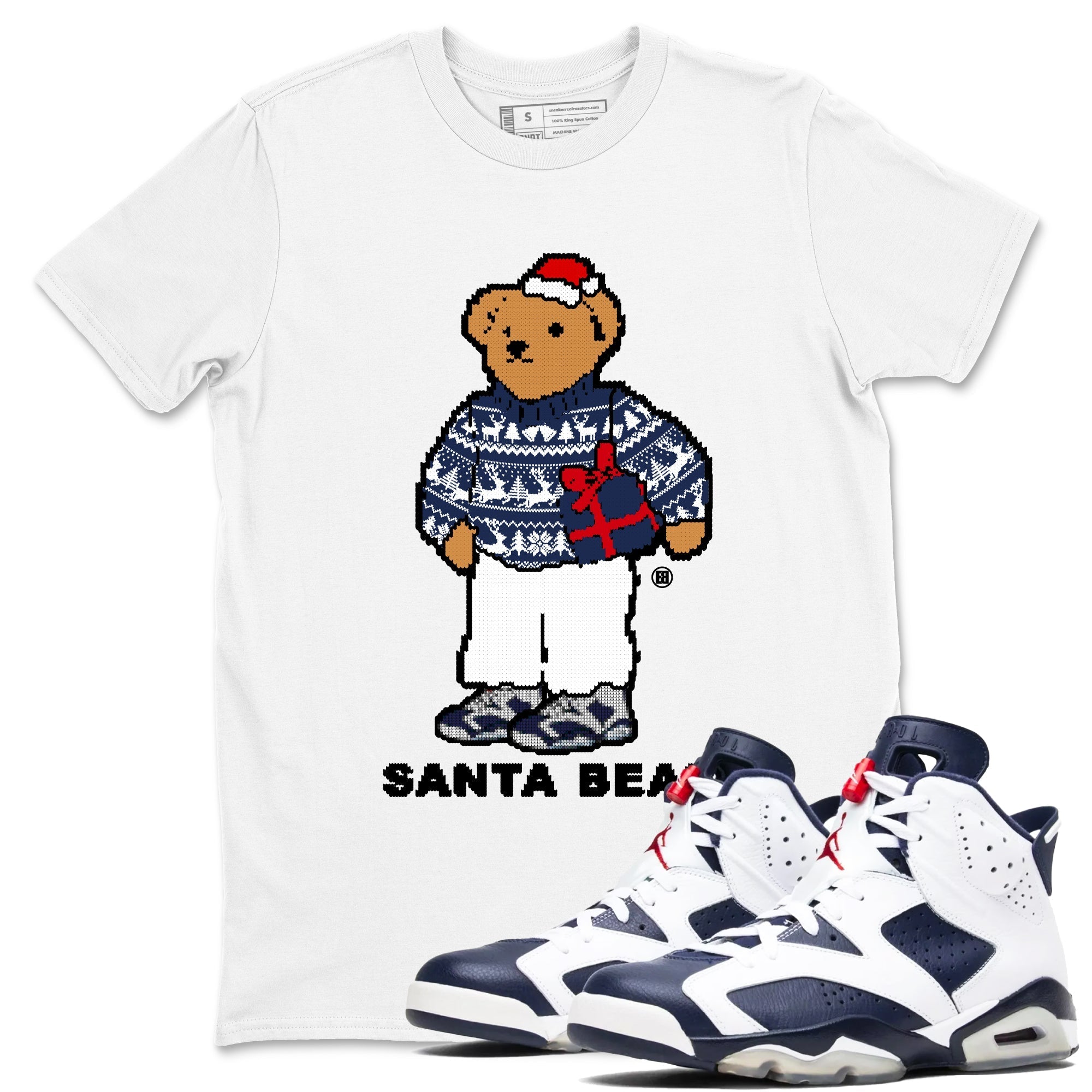 Santa Bear snkmatch Tees - Air Jordan 6 White And Midnight Navy
