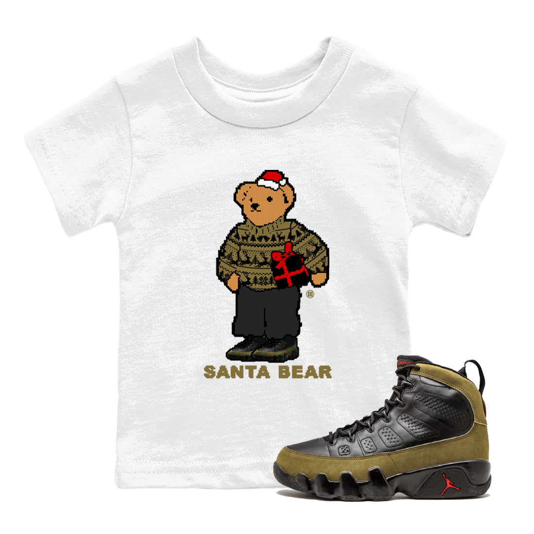 Santa Bear snkmatch Tees Kids - Air Jordan 9 Olive