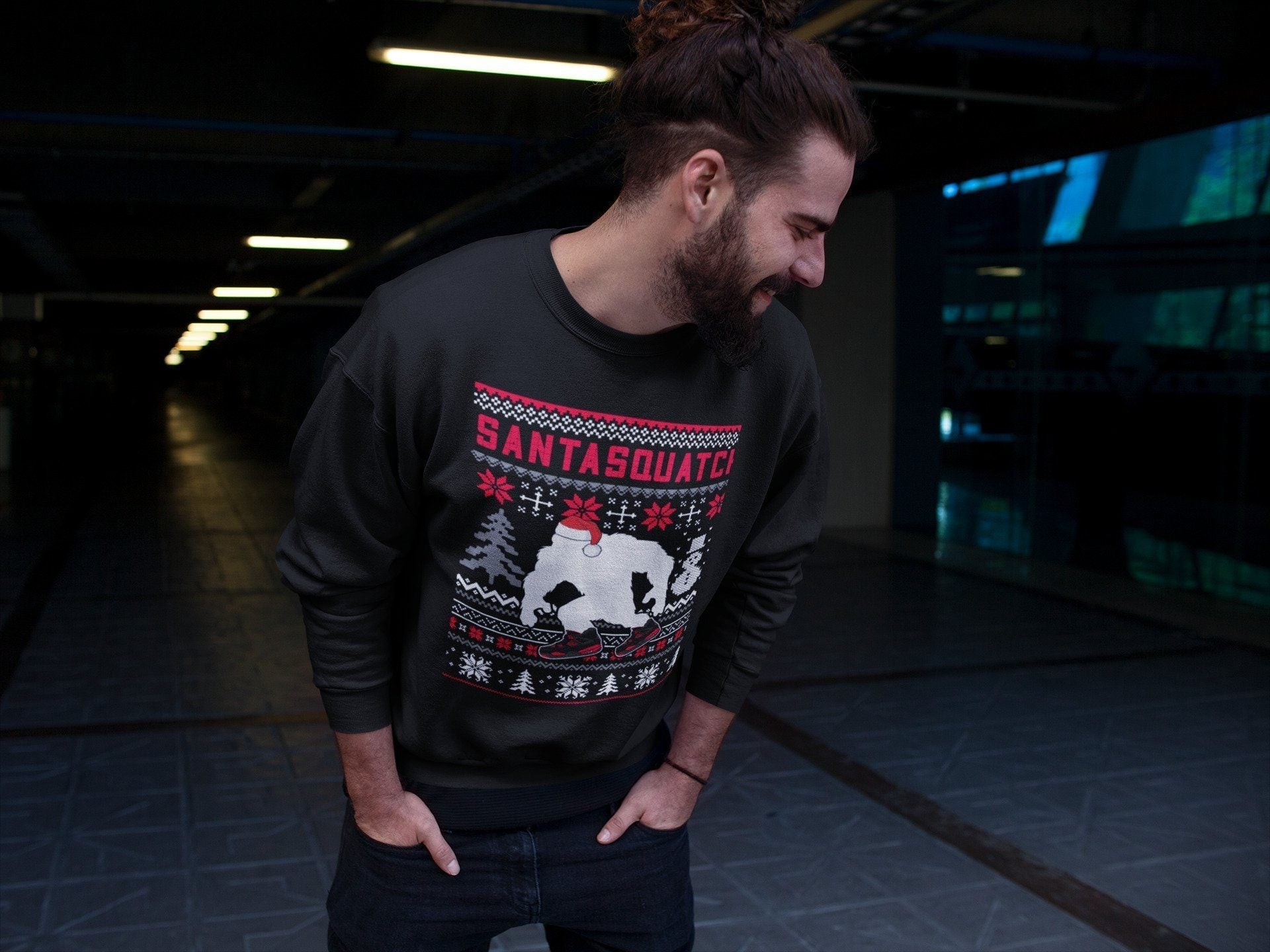 Santa Squatch Unisex Tops - Air Jordan 4 Red Thunder