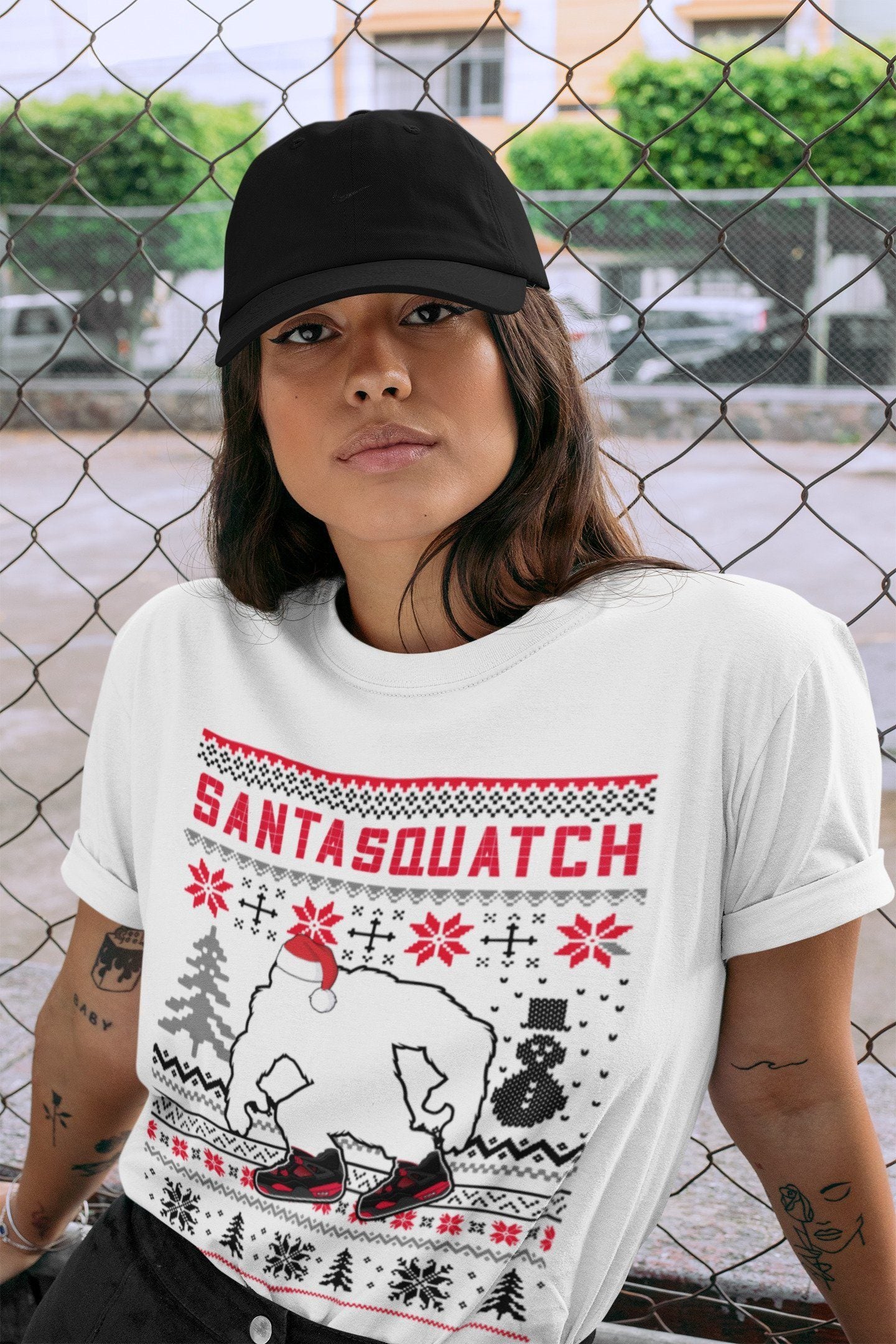 Santa Squatch Unisex Tops - Air Jordan 4 Red Thunder