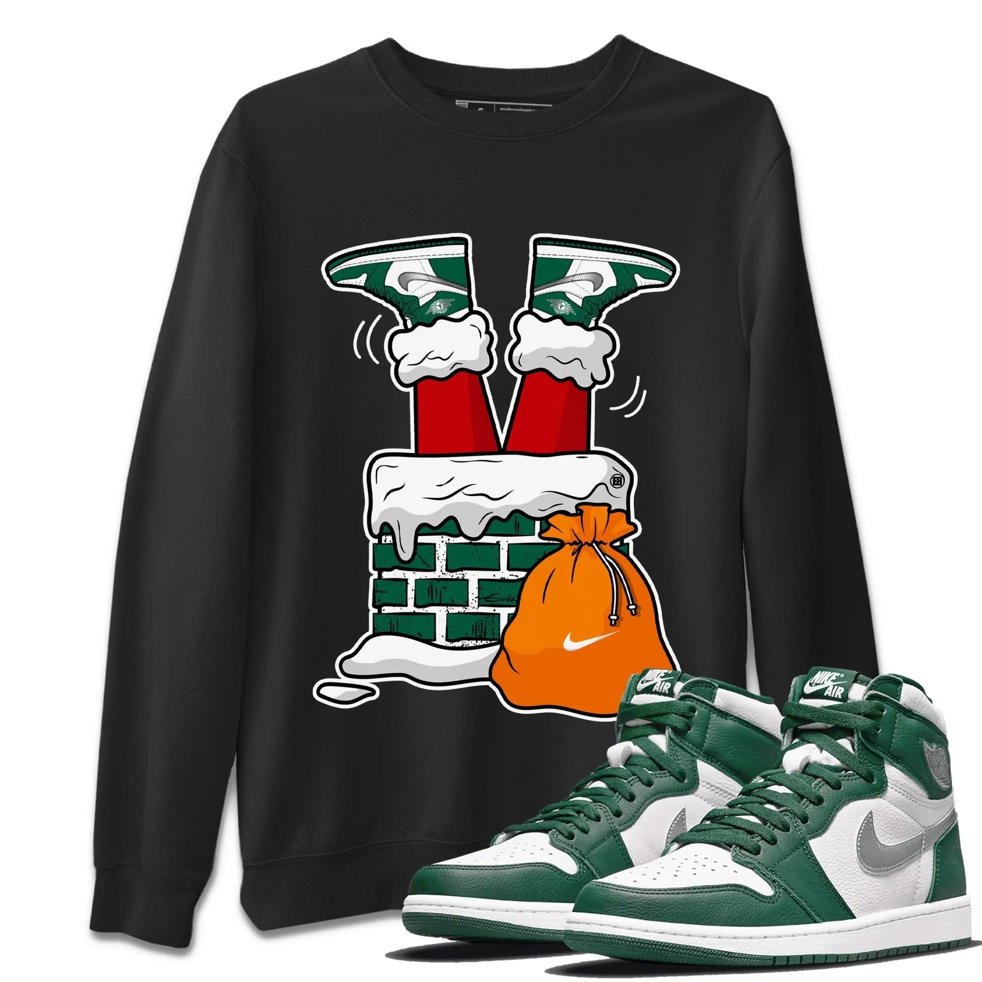 Santa Stuck In Chimney Unisex Tops - Air Jordan 1 Gorge Green