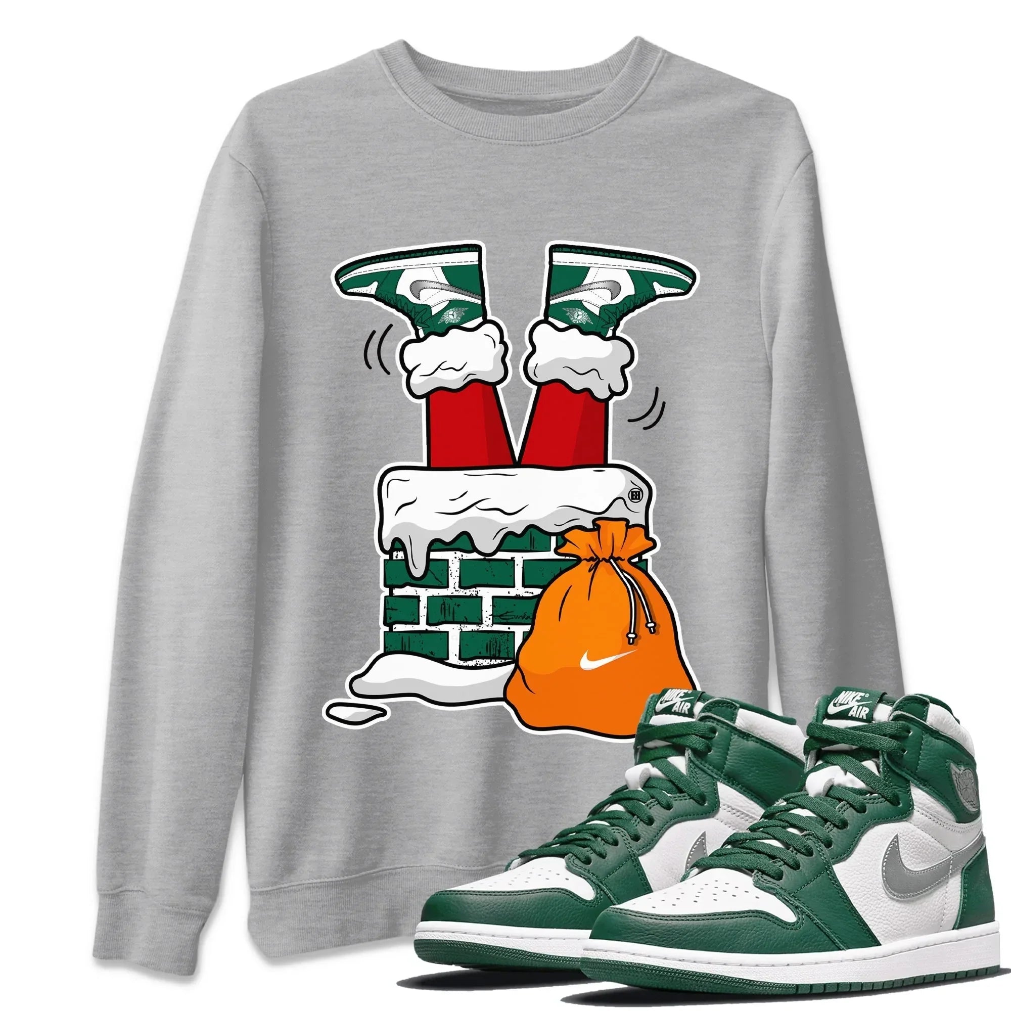 Santa Stuck In Chimney Unisex Tops - Air Jordan 1 Gorge Green